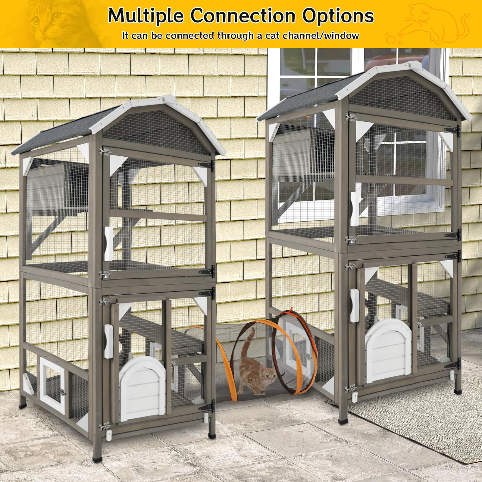 Catio Cat House Outdoor Cat Enclosure Window Large Cat Cage Indoor Outdoor with Multiple Platforms Waterproof Roof and Resting B