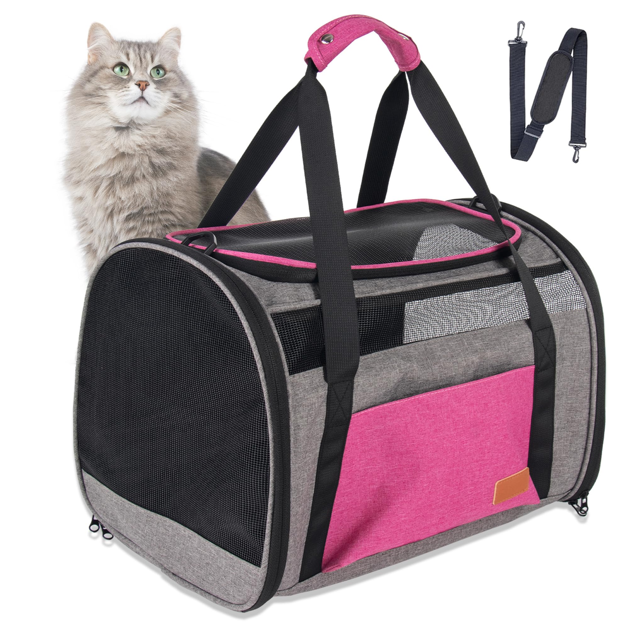 Large Cat Carrier For 20 Lbs Pets - Soft Sided Breathable Mesh Travel Carrier, Airline Approved, Washable For Small Dogs Puppies