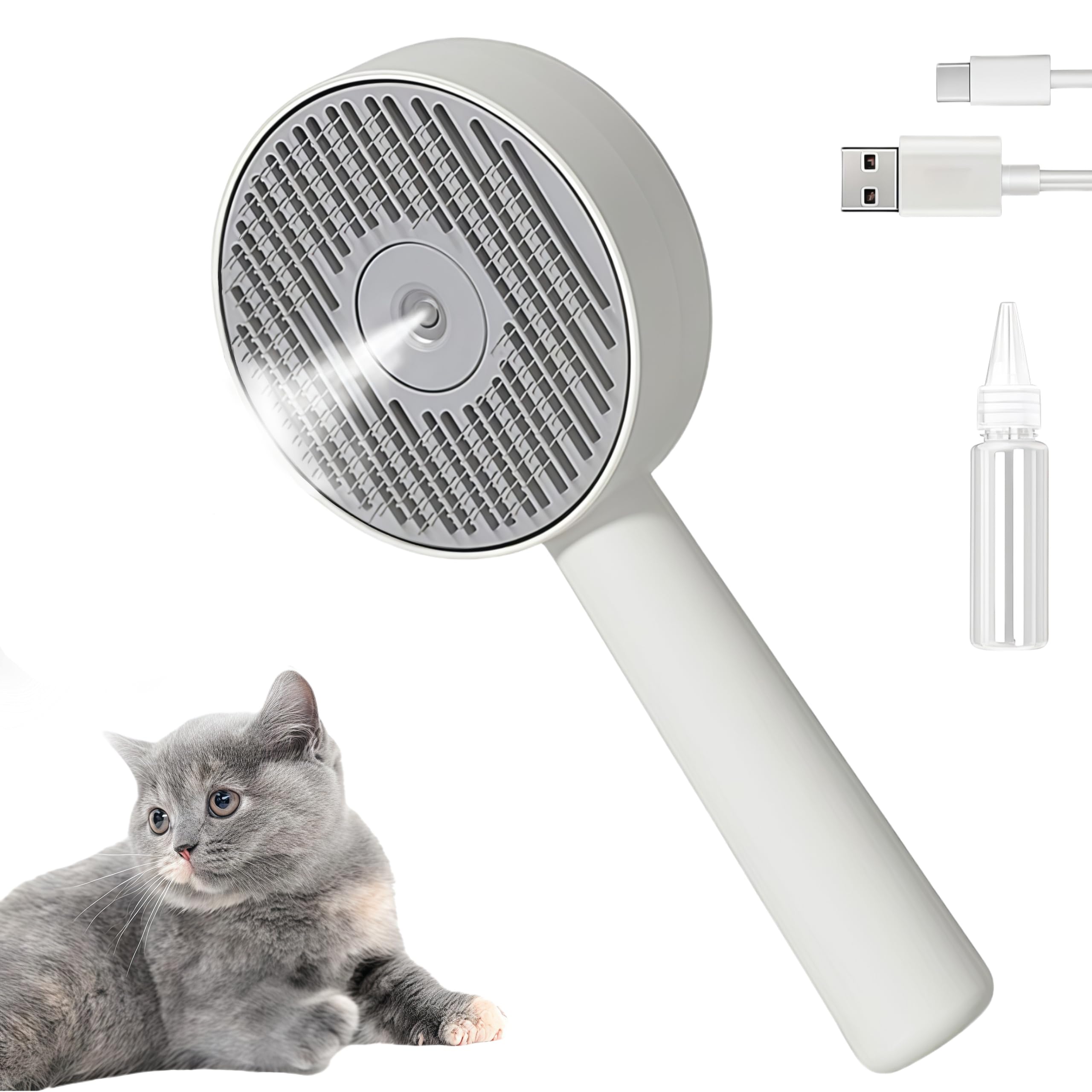 Marchul Pet Steam Brush For Shedding Control, Anti-Static Fine Spray Cat Grooming Brush With Release Button And Tank, Deep Clean