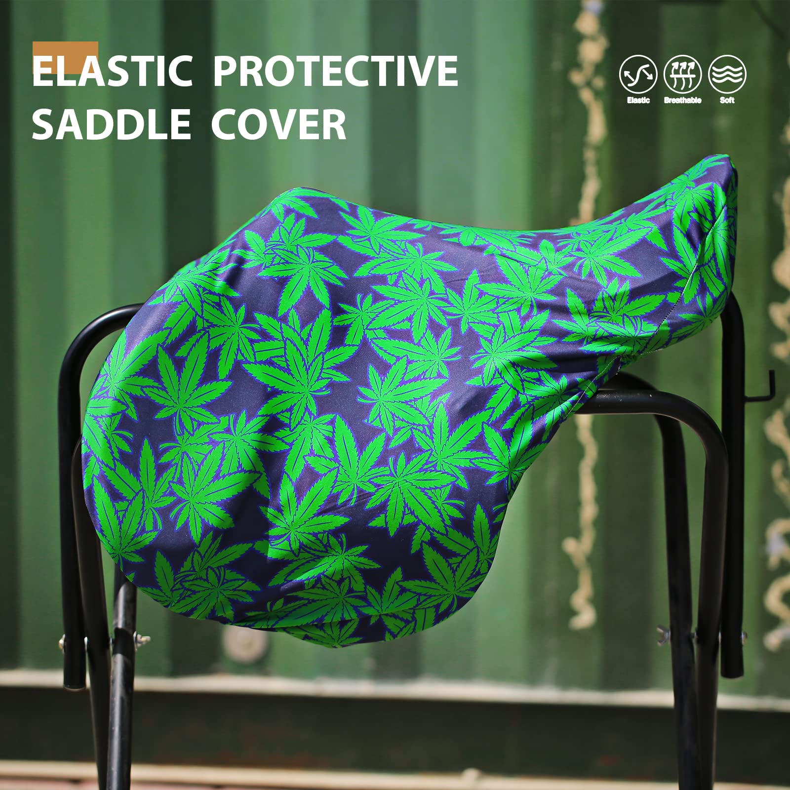 Harrison Howard Stretchy Saddle Cover Keep Saddle Scratch-And-Dust Free Multi-Prints Gp/Cc Saddle Cover-Live Leaf