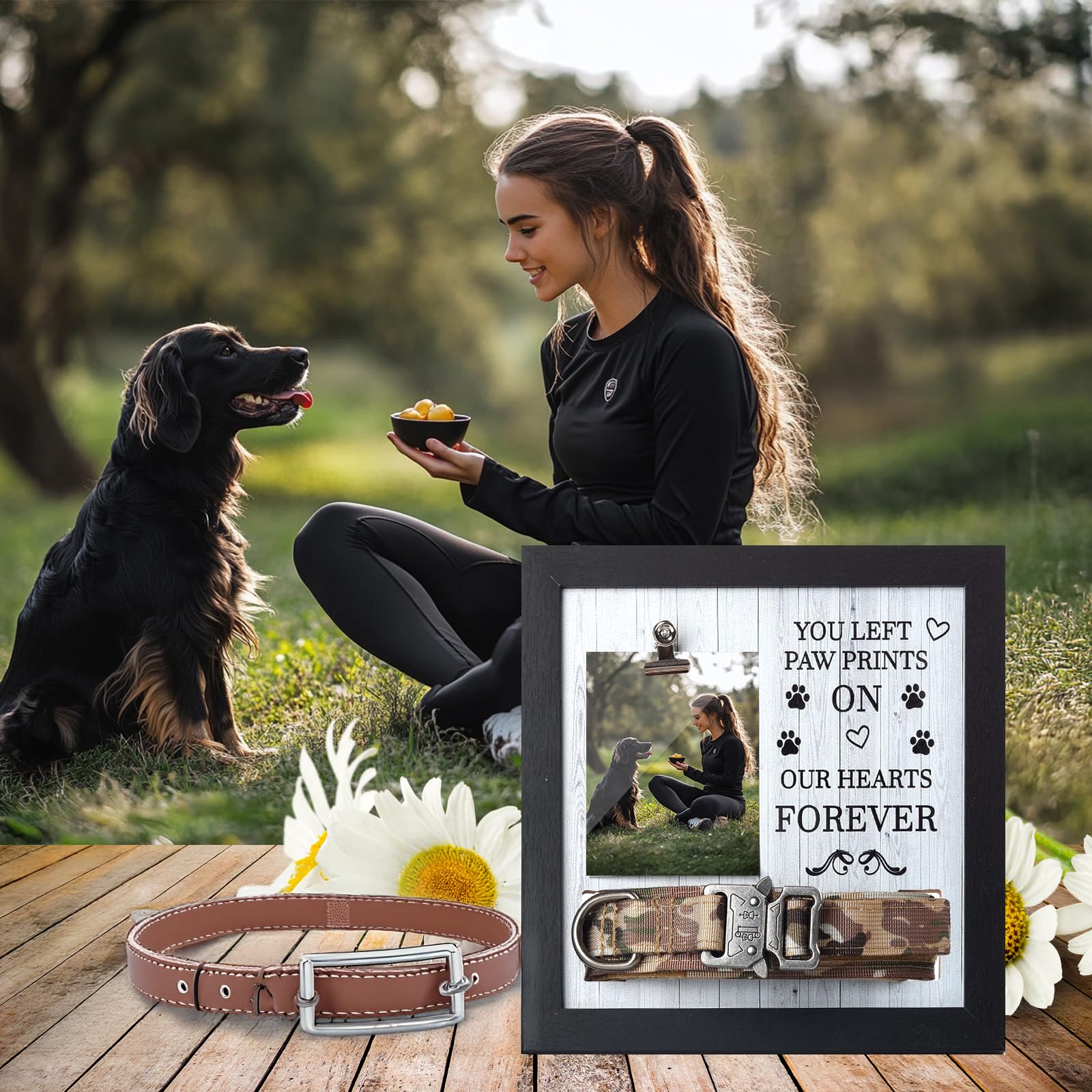 X-Partner Pet Memorial Frame With Collar Holder - Dog & Cat Loss Remembrance Gift - You Left Paw Prints On Our Hearts Forever -