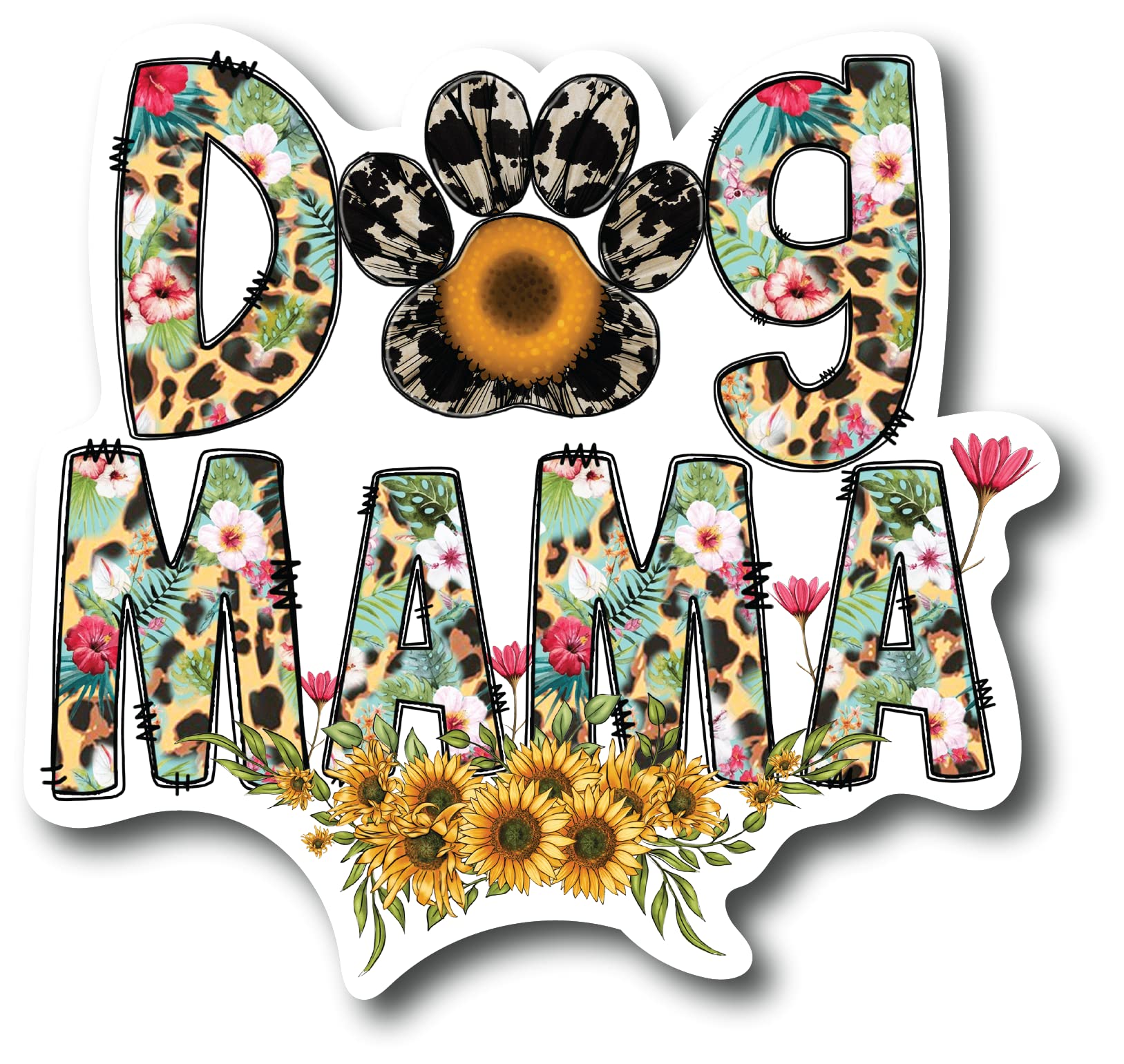 Dog Mama 5 Inch Waterproof Decal Sticker Wall Mom Mother Window Sunflower Love Pet Paw Dog Cat Family Bird Pets Pig Rabbit Lover