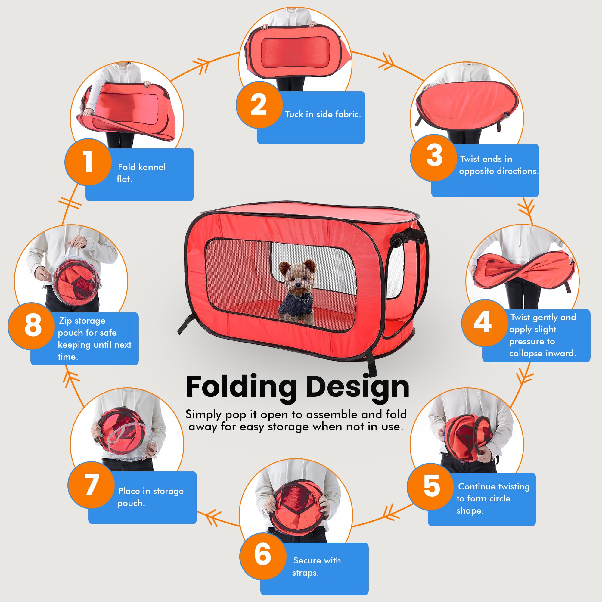 Beatrice Home Fashions Portable Collapsible Pet Kennel, 36"x21"x21", Red, Model SOLPPK36RED, Durable Polyester