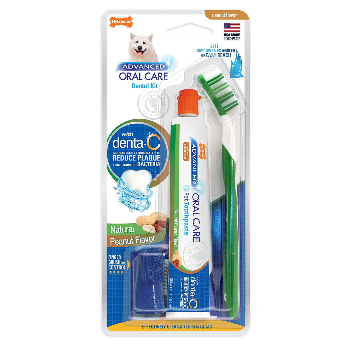 Nylabone Advanced Oral Care Natural Dog Dental Kit Peanut Flavor 2.5 Oz.