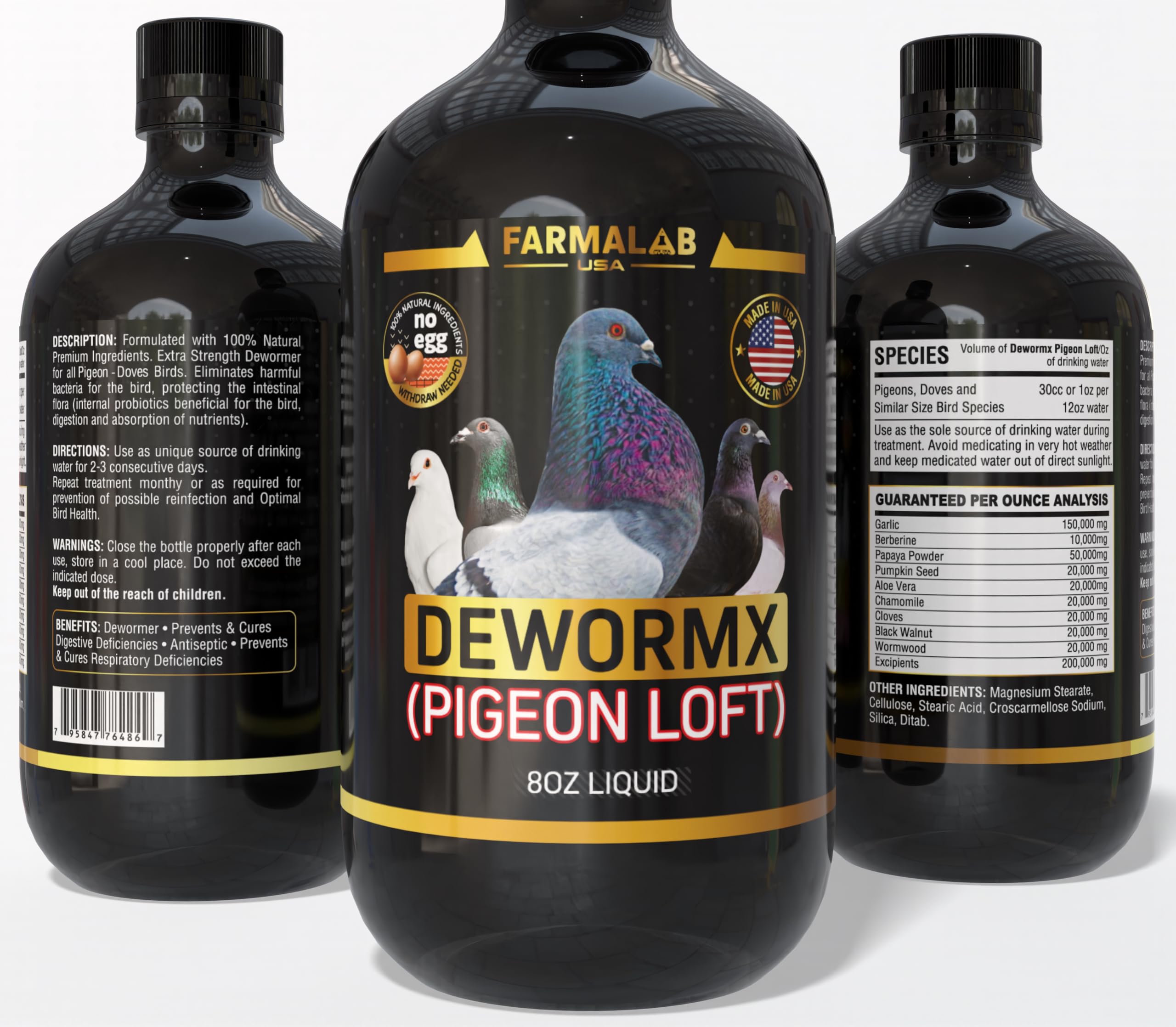 Farmalab Natural Dewormer No Withdraw Hens, Ducks, Roosters, Turkeys, Goose, Parakeets, Cockatiels, Lovebirds, Finches, Quakers,