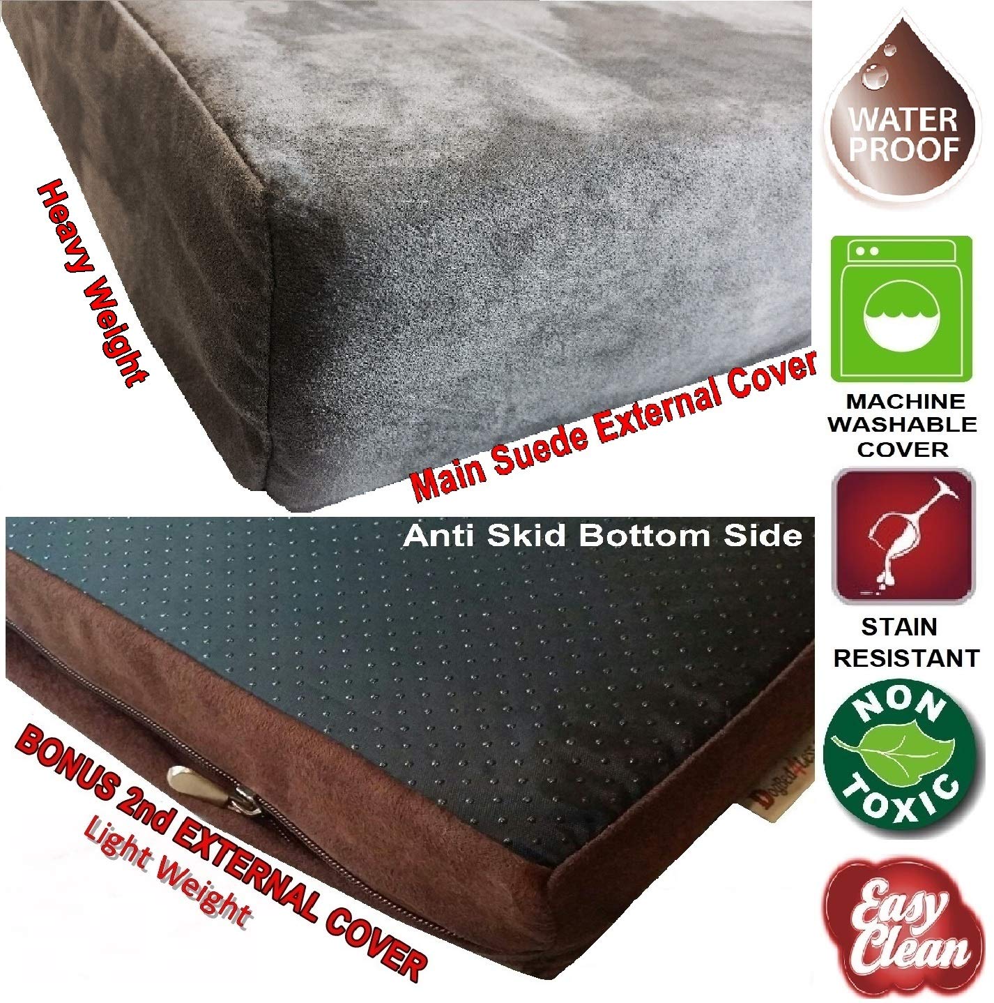 Dogbed4Less Orthopedic Gel Memory Foam Dog Bed With Microsuede Gray Cover, Waterproof Liner And Extra Replacement Pet Bed Case,