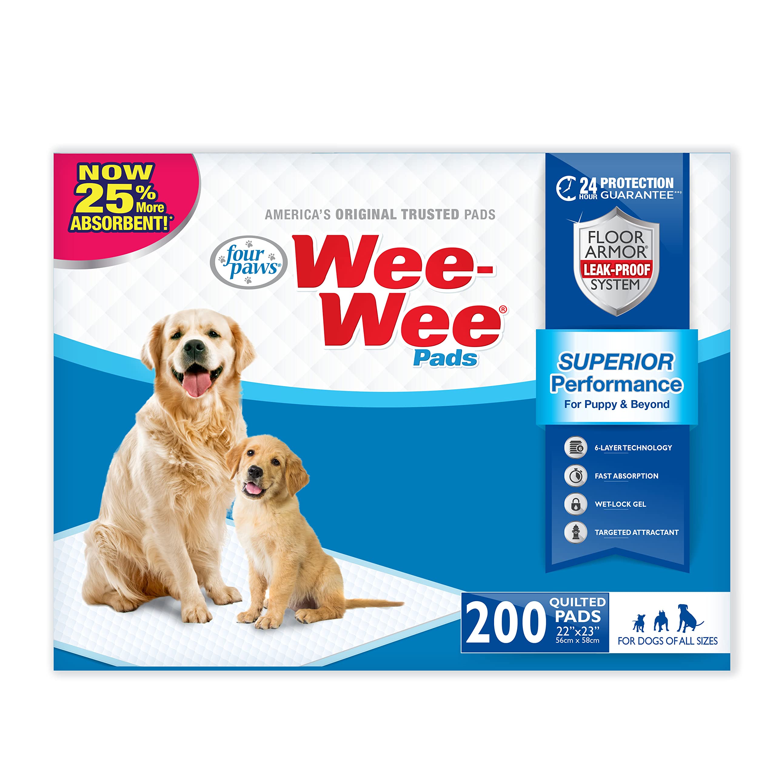 Four Paws Wee Wee Absorbent Pads For Dogs Standard 200 Count