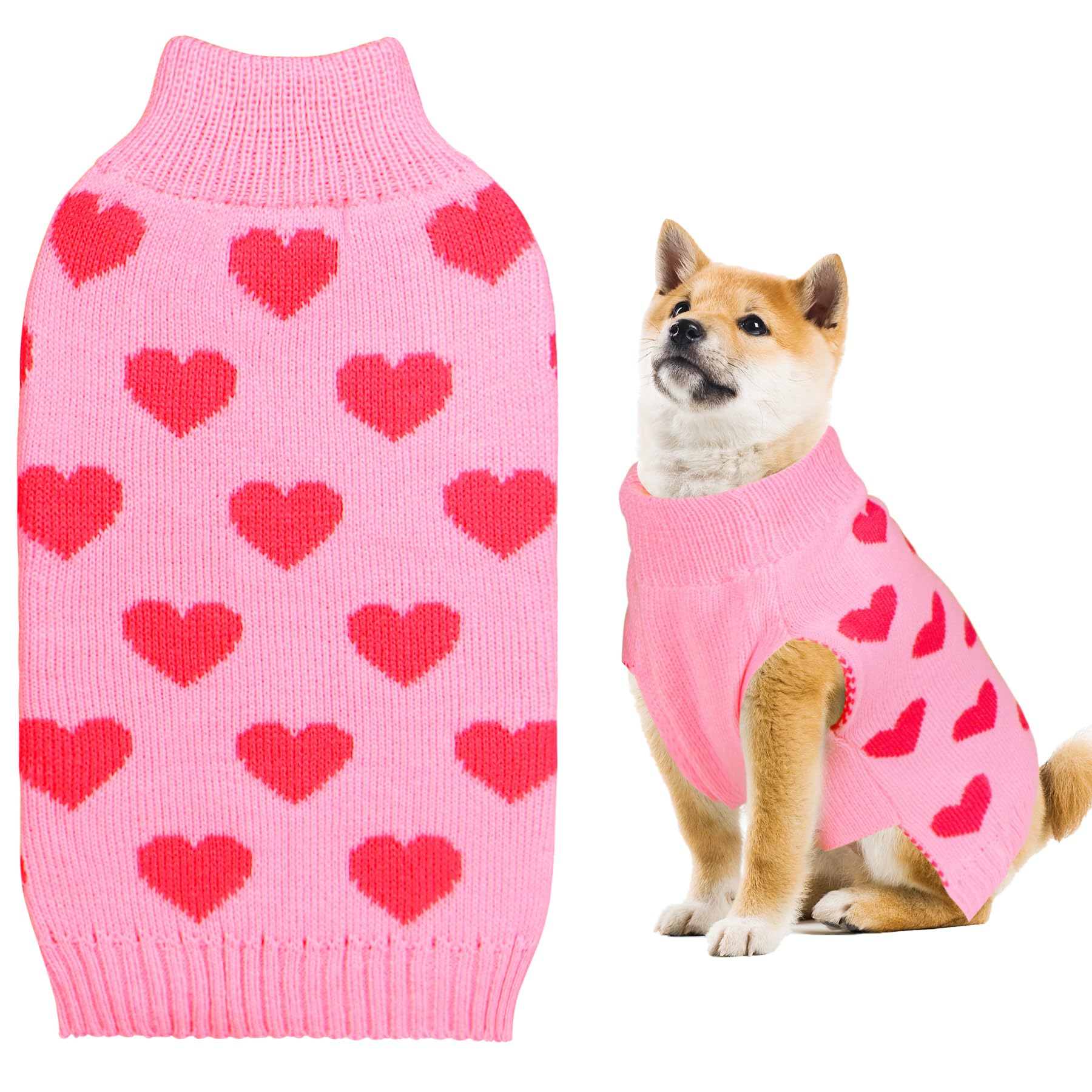 Goyoswa Valentine Dog Sweater Dog Valentines Clothes Outfit Knitted Heart Sweater For Small Medium Large Dogs Pets (Pink, X-Larg