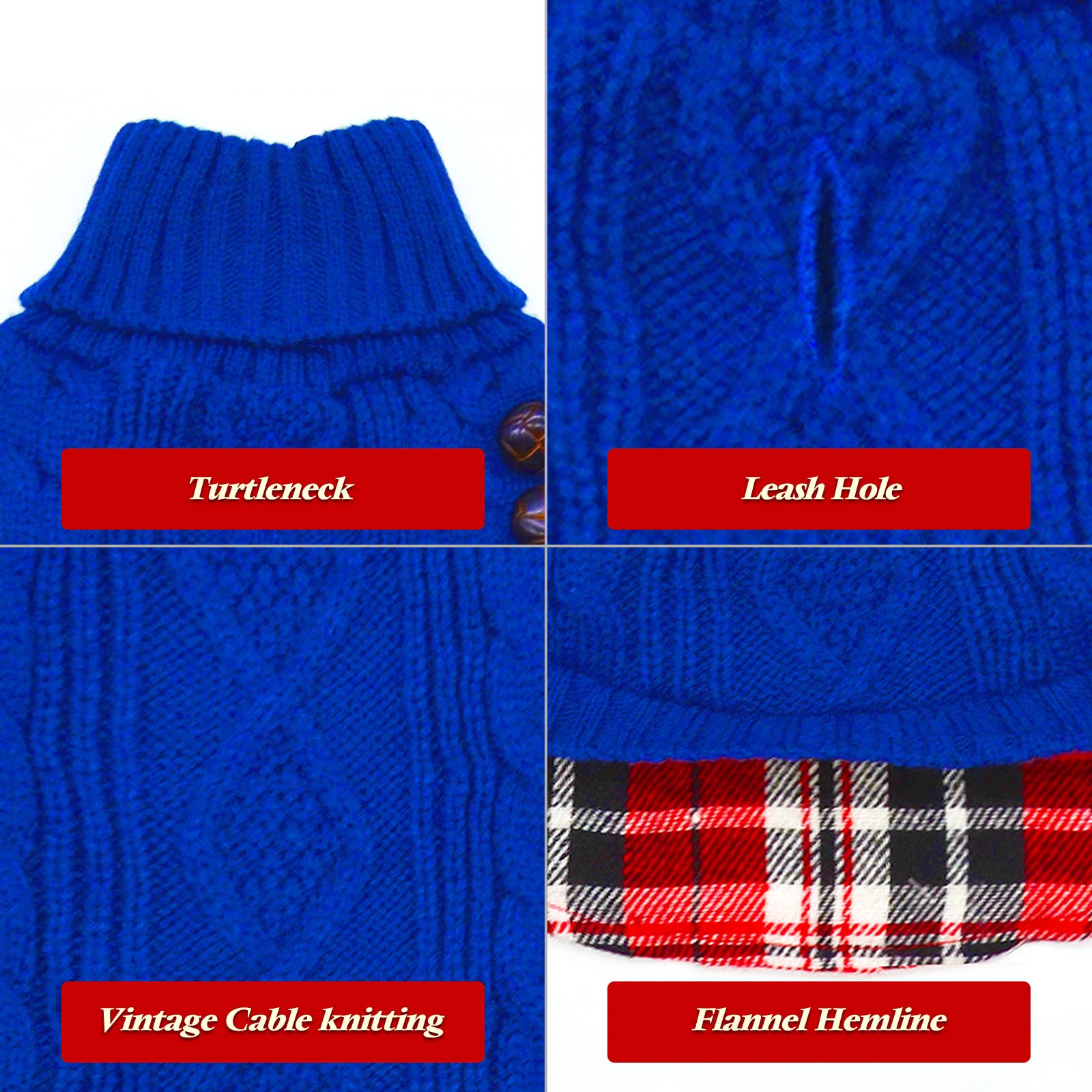 Kyeese Dog Sweater With Leash Hole For Small Medium Dogs Turtleneck Knitwear Pullover Warm Dog Clothes, Royal Blue, Xl