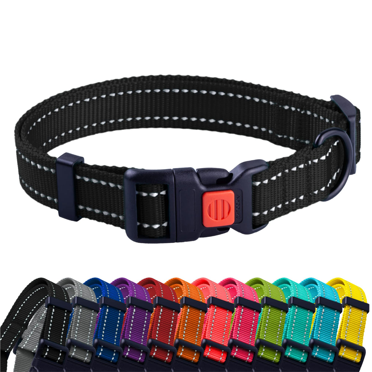 Collardirect Reflective Dog Collar For A Small, Medium, Large Dog Or Puppy With A Quick Release Buckle - Boy And Girl - Nylon Suitable For Swimming (10-13 Inch, Black)