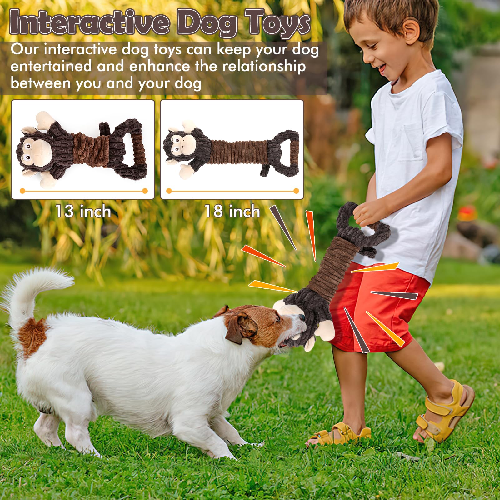 Letsmeet Dog Squeak Toys Plush Dog Toy With Crinkle Paper, Tug Of War Pull Interactive Dog Toys For Puppies, Small, Medium, Large Dogs