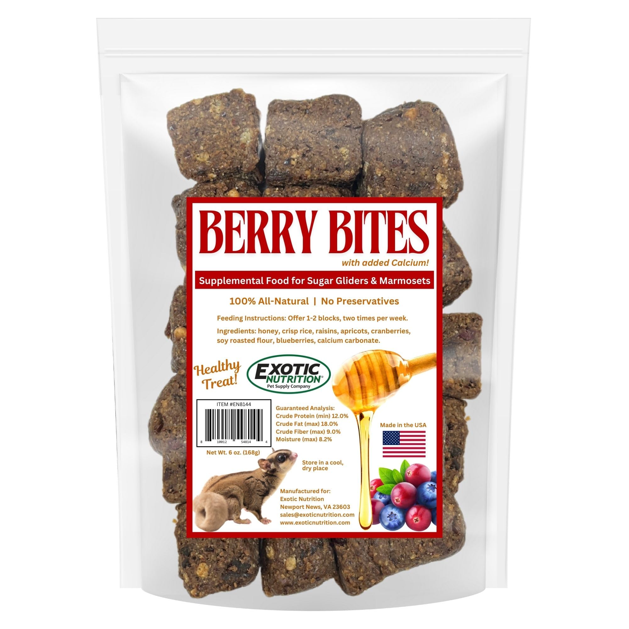 Exotic Nutrition Berry Bites- Healthy & Unique Treat with Honey, Raisins, and Apricot for Sugar Gliders