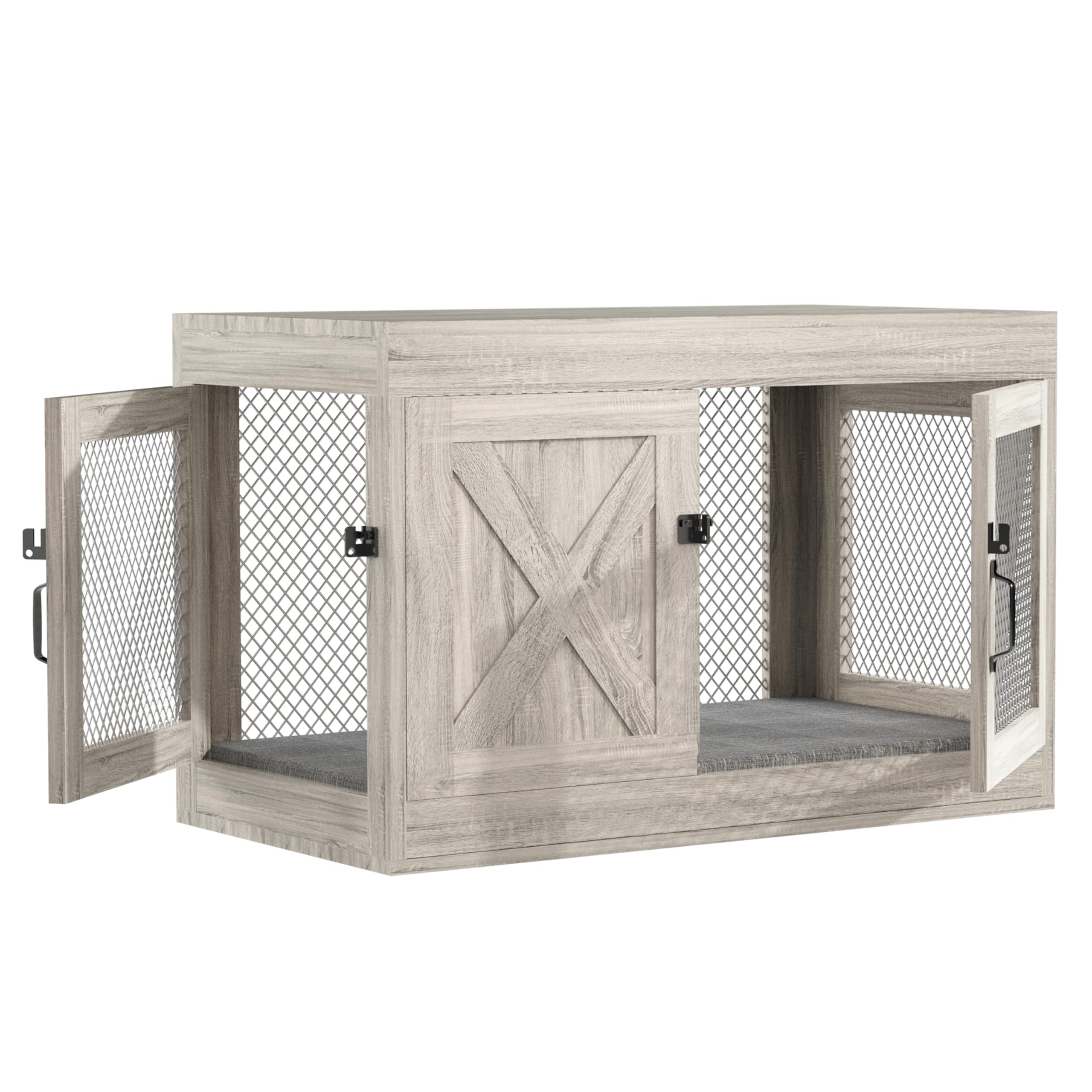 Xilingol Corner Dog Crate Furniture With Double Doors, 36 Inch Wooden Dog Kennel End Table Indoor With Mesh, Cage/House For Small Medium Large Dog, Decorative Pet Crate Indoor Use, Grey