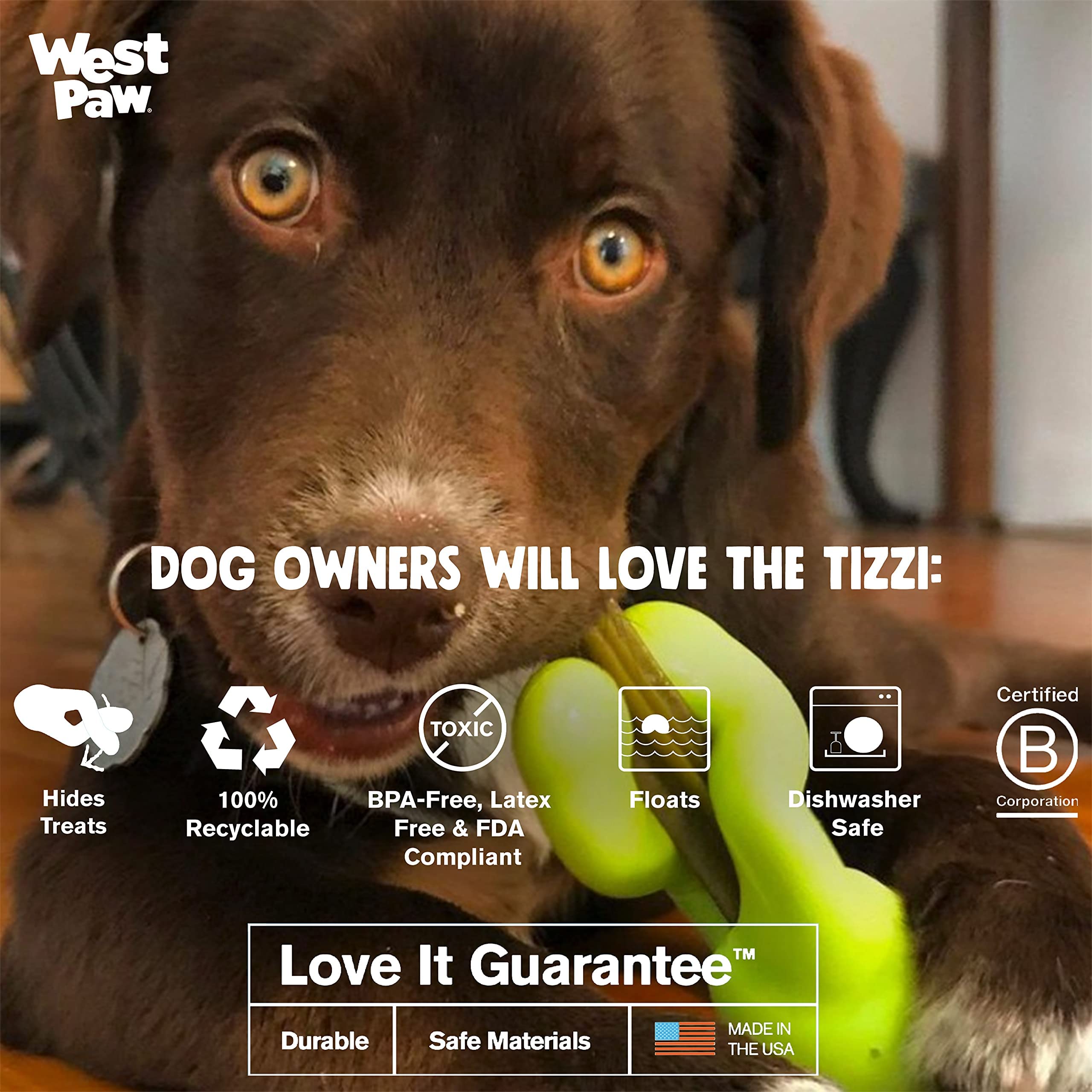 WEST PAW Zogoflex Tizzi Treat Dispensing Dog Toy - Interactive Play Toy for Dogs, Puppies - Floatable, High-Flying Dog Toys for