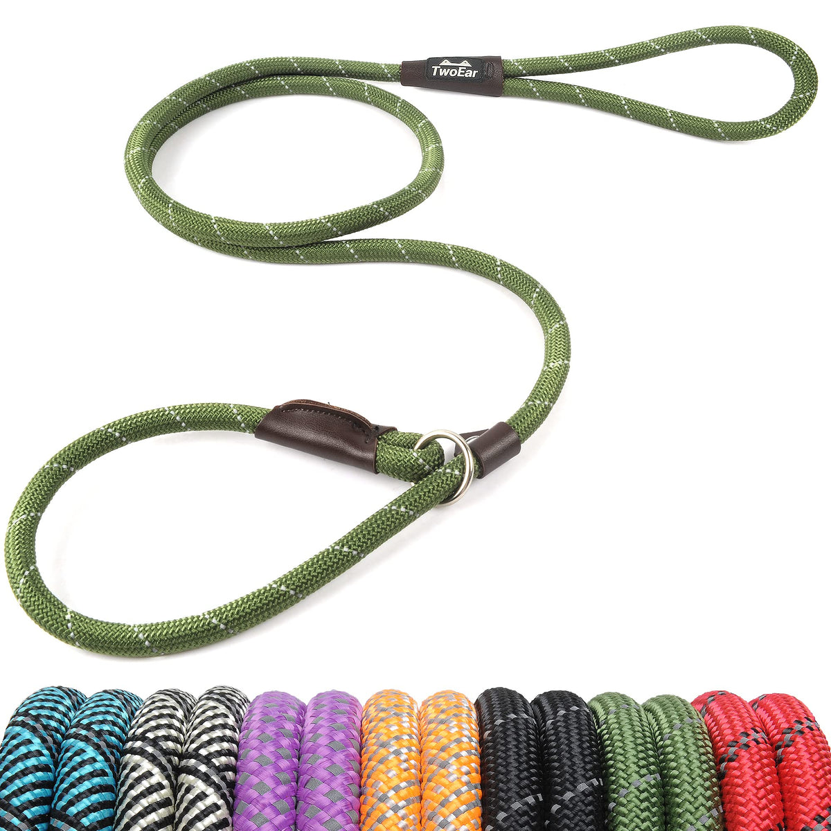 Twoear Dog Leash Dog Slip Rope Leash 1/2' X 6Ft Dog Training Leash Heavy Duty Strong Slip Lead Highly Reflective Threads For Small Medium And Large Dogs(Green)