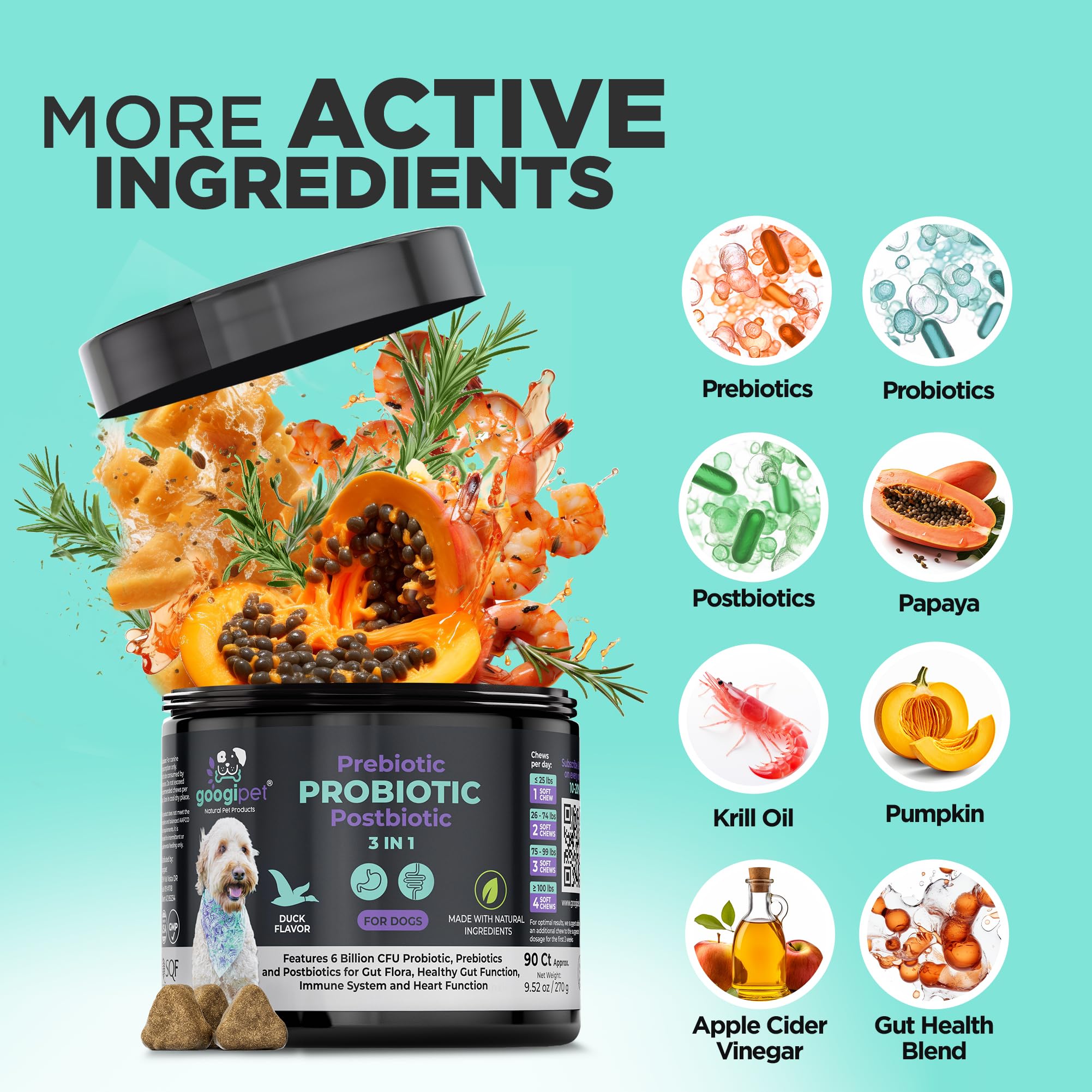 Googipet Probiotics for Dogs Digestive Health - Prebiotics and Probiotics Chews for Dogs Gut Health + Digestive Enzymes - Dog Pr