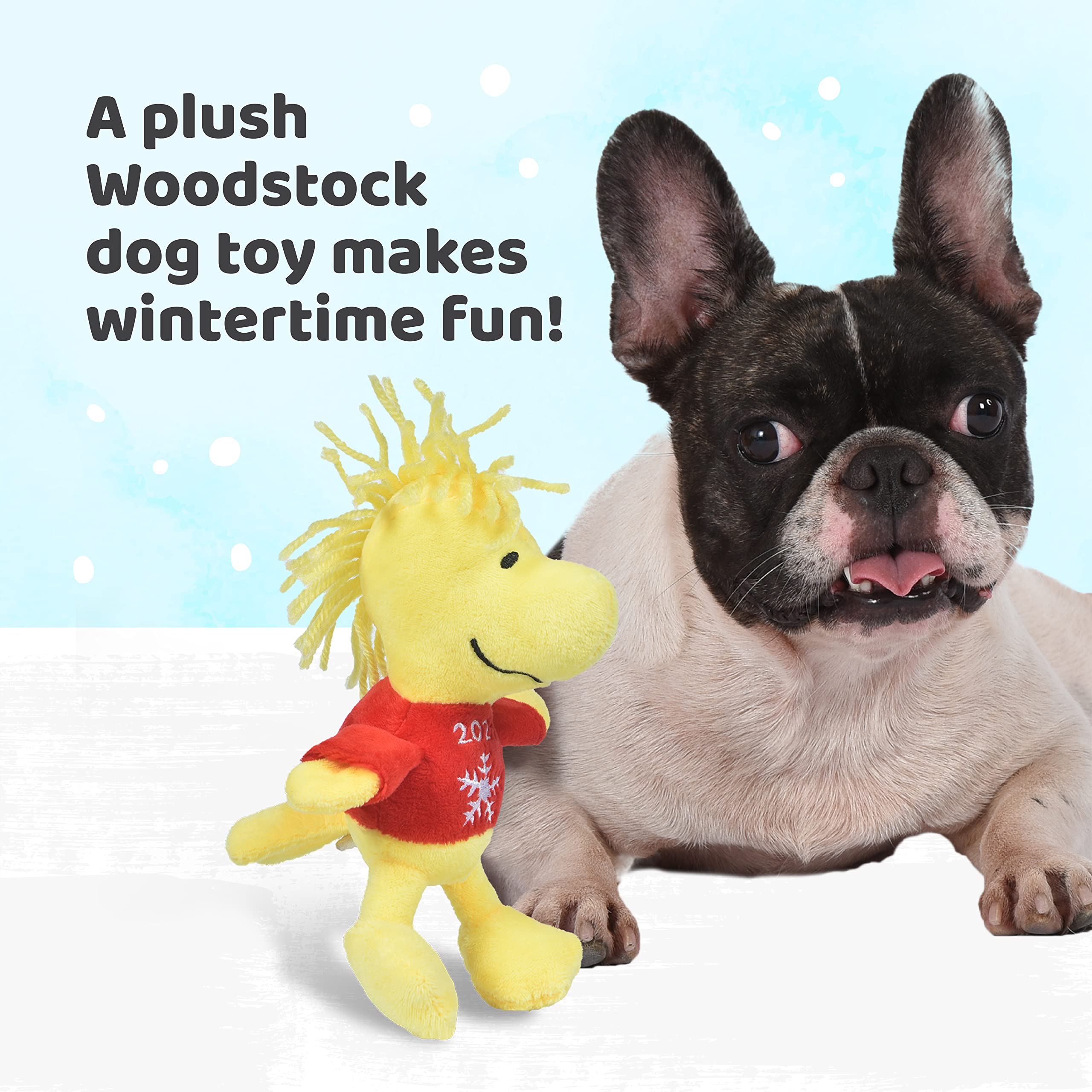Peanuts for Pets 6" Woodstock Plush Dog Toy with Squeaker - Red Snoopy Holiday, Officially Licensed, Model FF19106