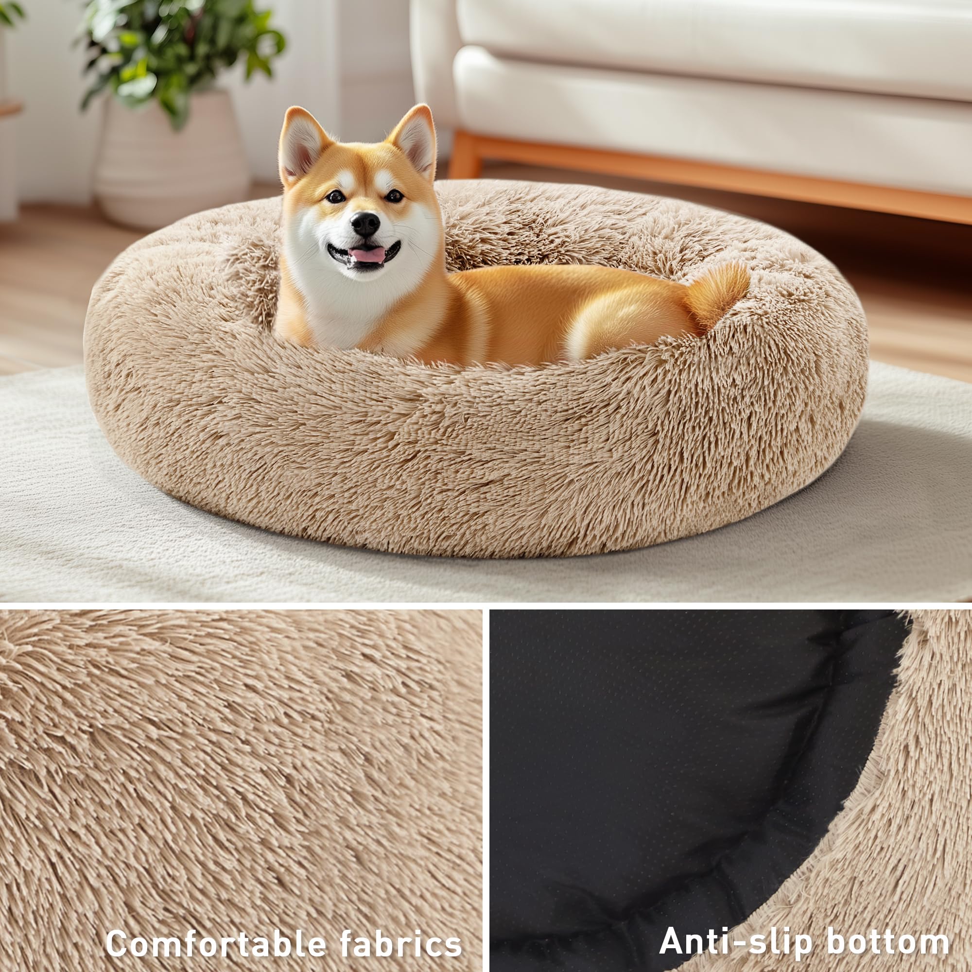 Love'S Cabin Calming Dog & Cat Bed, Cat Bed For Indoor Cats,Anti-Anxiety Donut Round Dog Bed,Fluffy Faux Fur Washable Bed For Sm