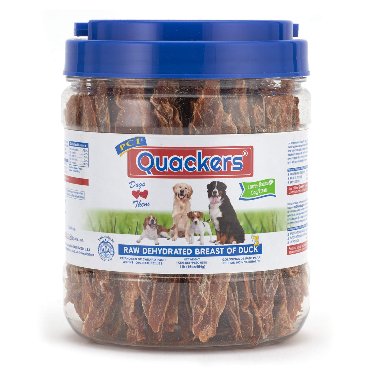 Pci Pet Center Inc. Quackers Raw Dehydrated Duck Breast Dog Treats, 1 Pound Container