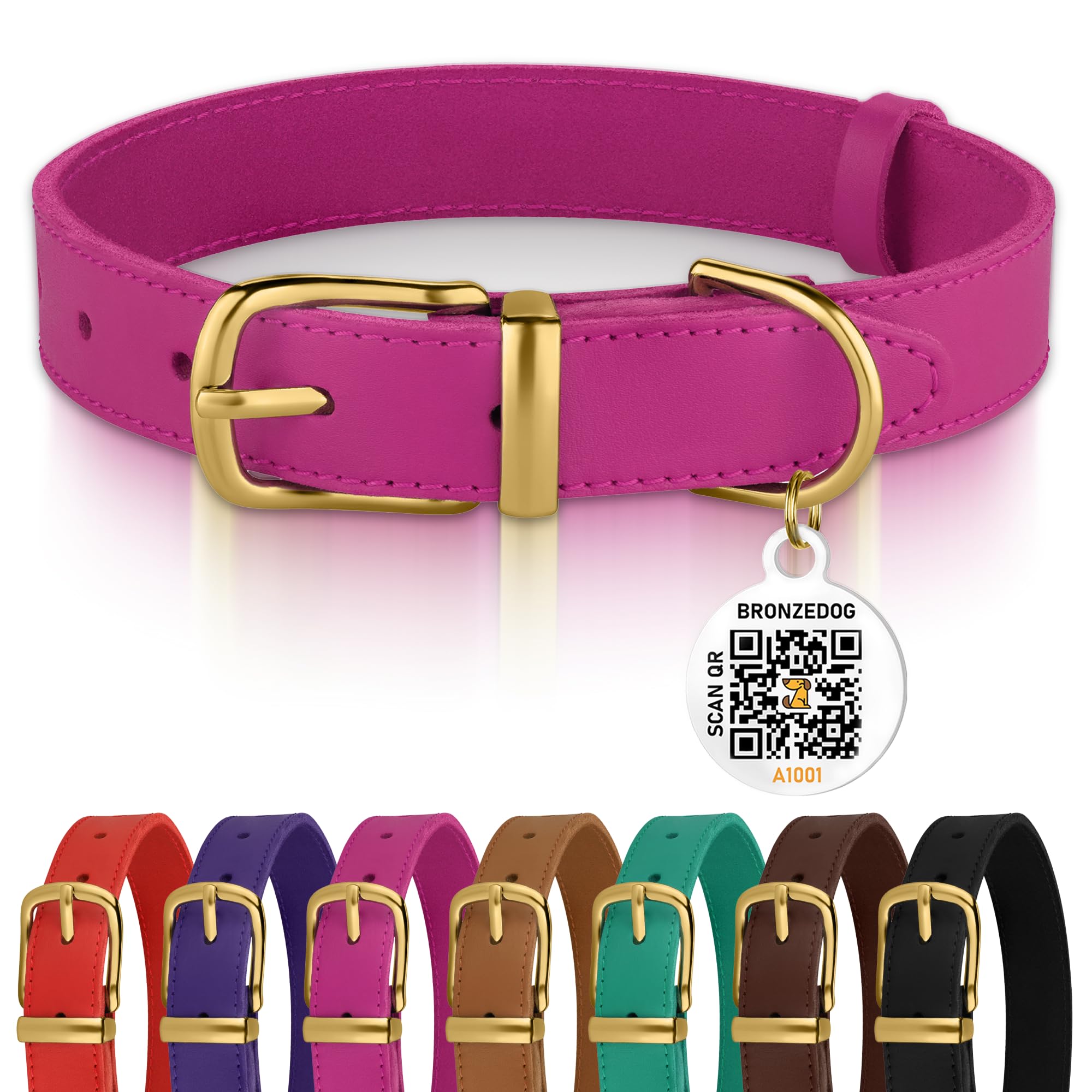 Bronzedog Leather Dog Collar With Metal Buckle Durable Basic Pet Collars For Small Medium Large Dogs (19-21 Inch (Pack Of 1), Pi