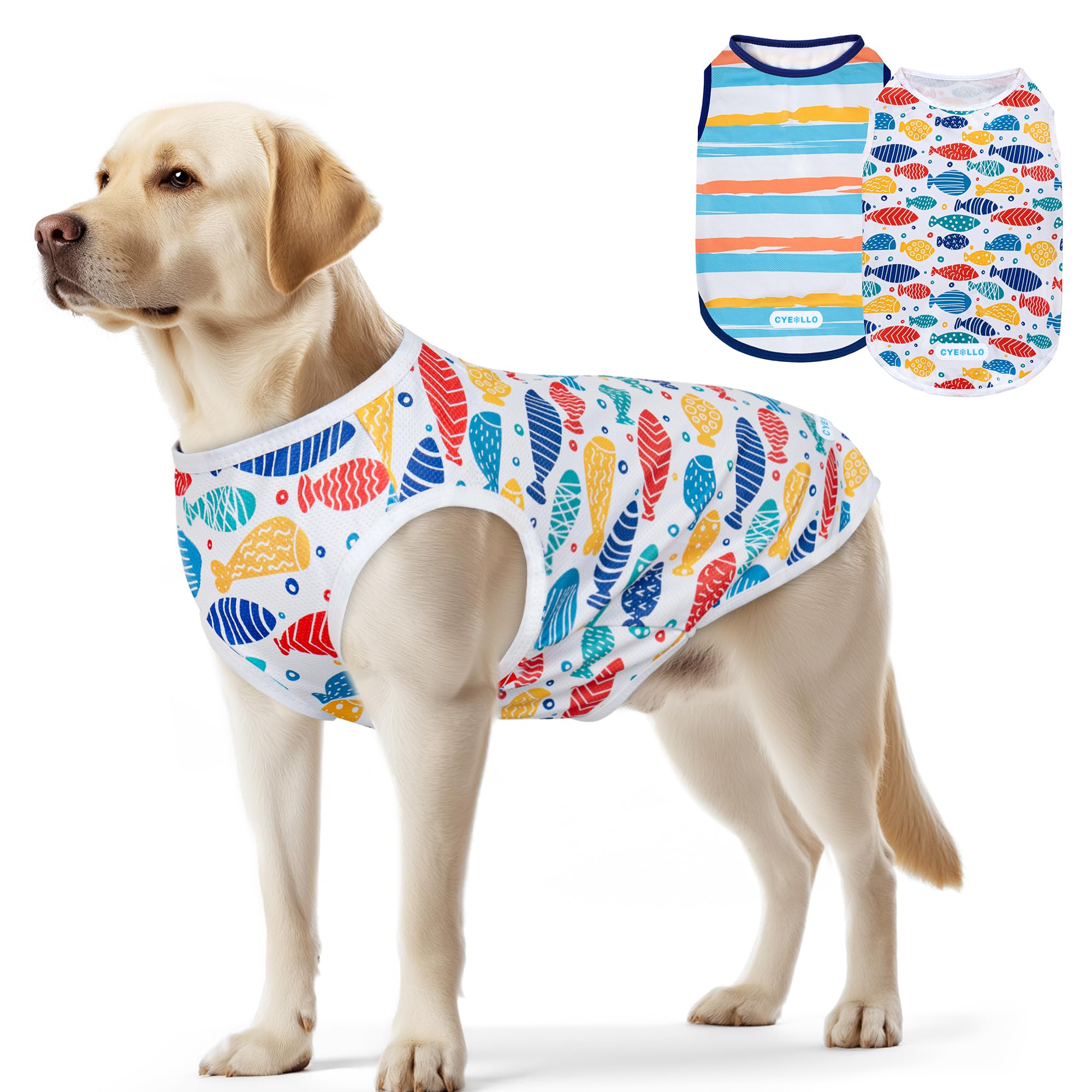 Cyeollo 2Pack Dog Cooling Shirt, Breathable Sleeveless Summer Clothes For Dogs, Intant Cool T Shirts For Medium Large Dogs, Blue