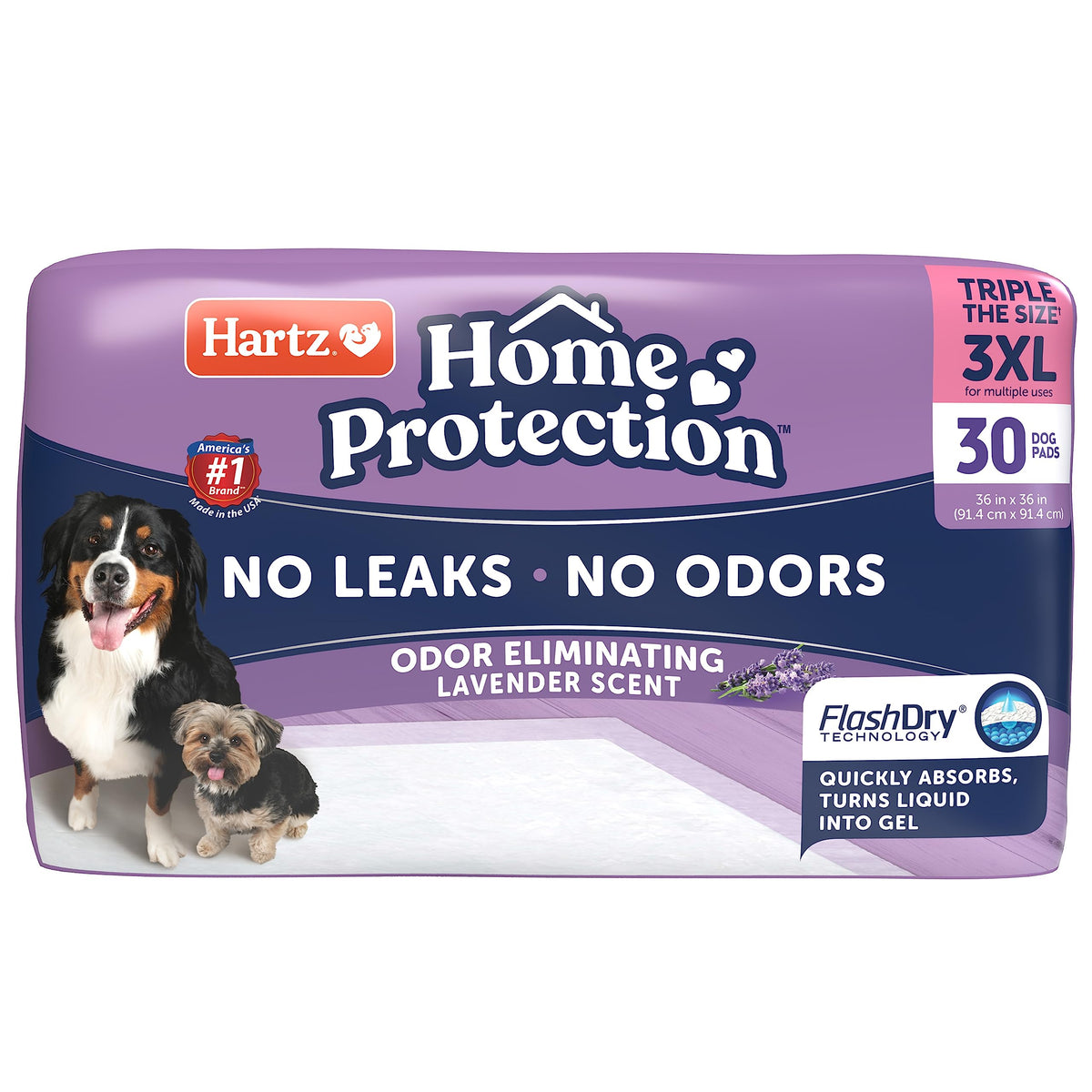 Hartz Home Protection Lavender Scented Dog Pads, 3Xl 30 Count, Super Absorbent & Won'T Leak, Odor Eliminating