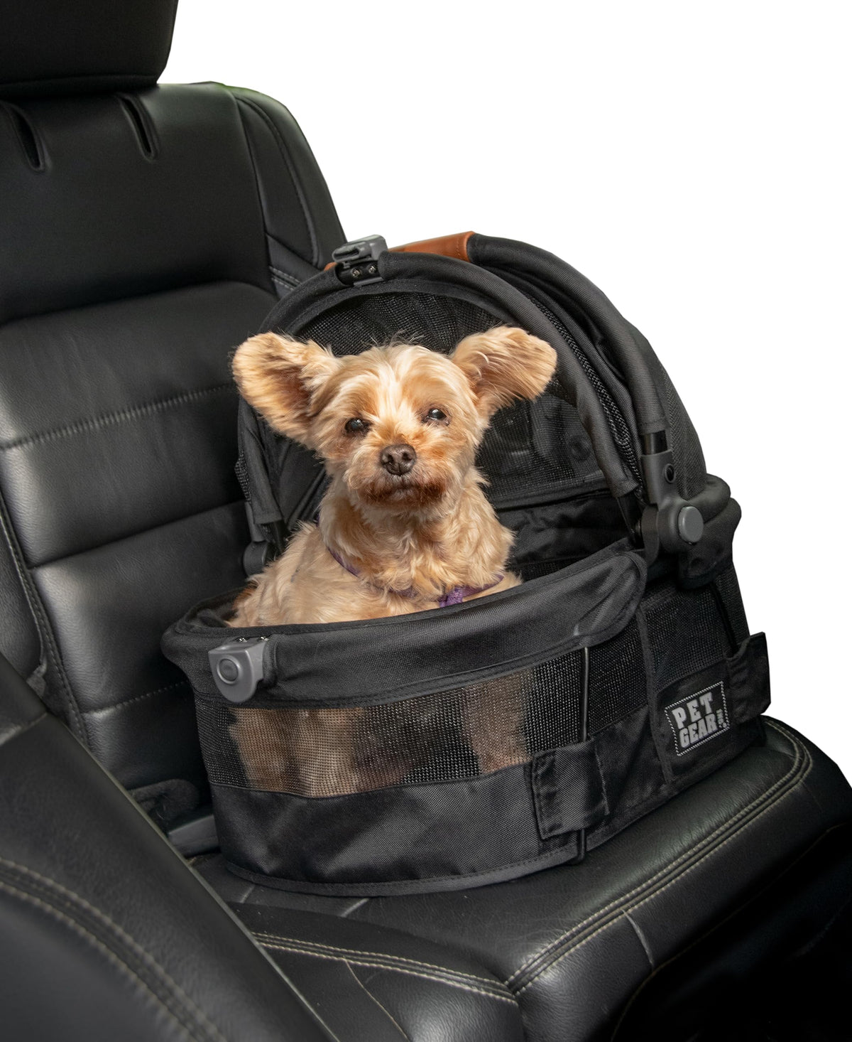 Pet Gear No-Zip View 360 Ultra Lite Pet Safety Carrier & Car Seat For Small Dogs & Cats Push Button Entry, 15'', Jet Black,View 