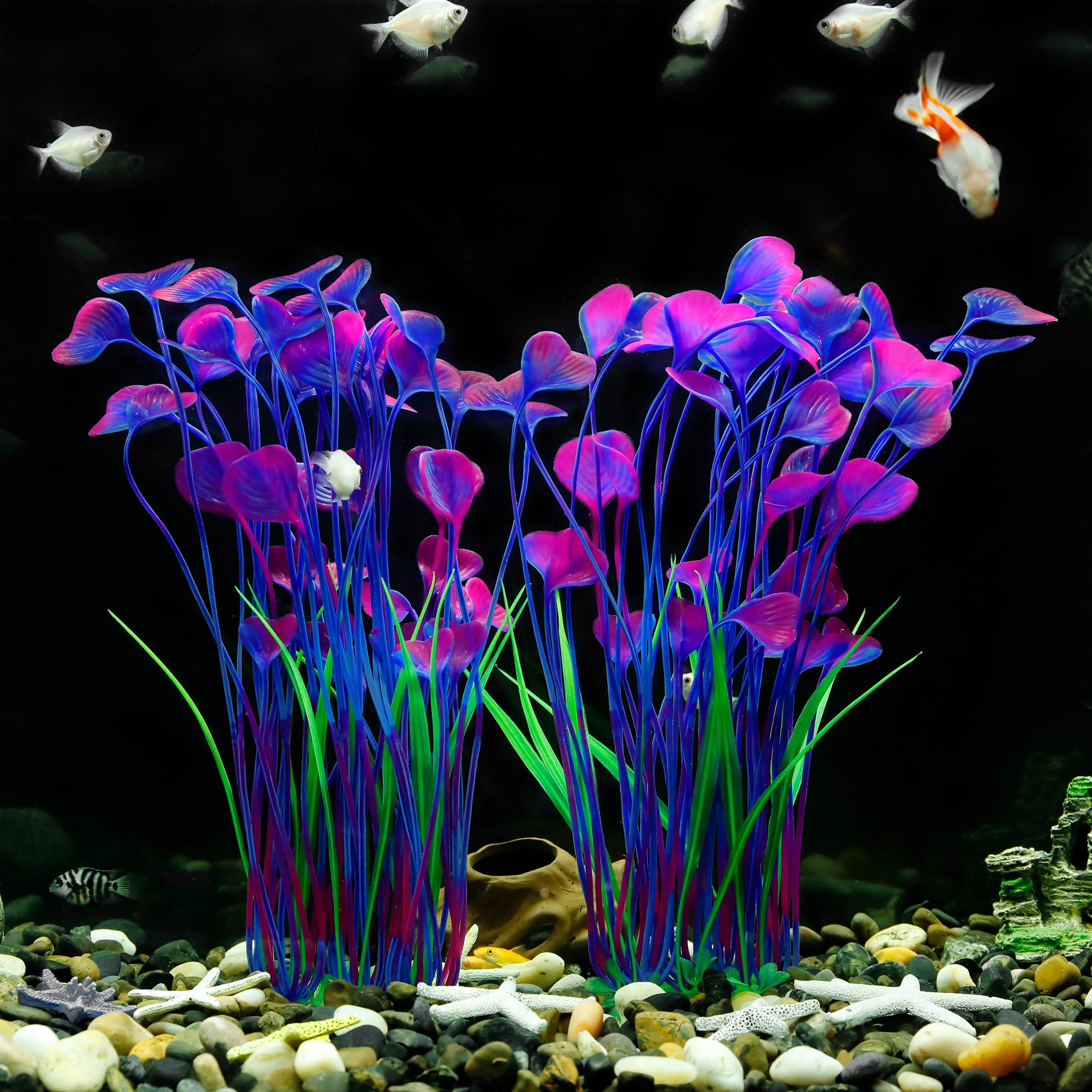 MyLifeUNIT Aquarium Plants, 2 Pack Tall Plastic Plants for Fish Tank Decorations, 15.75 Inches (Purple)