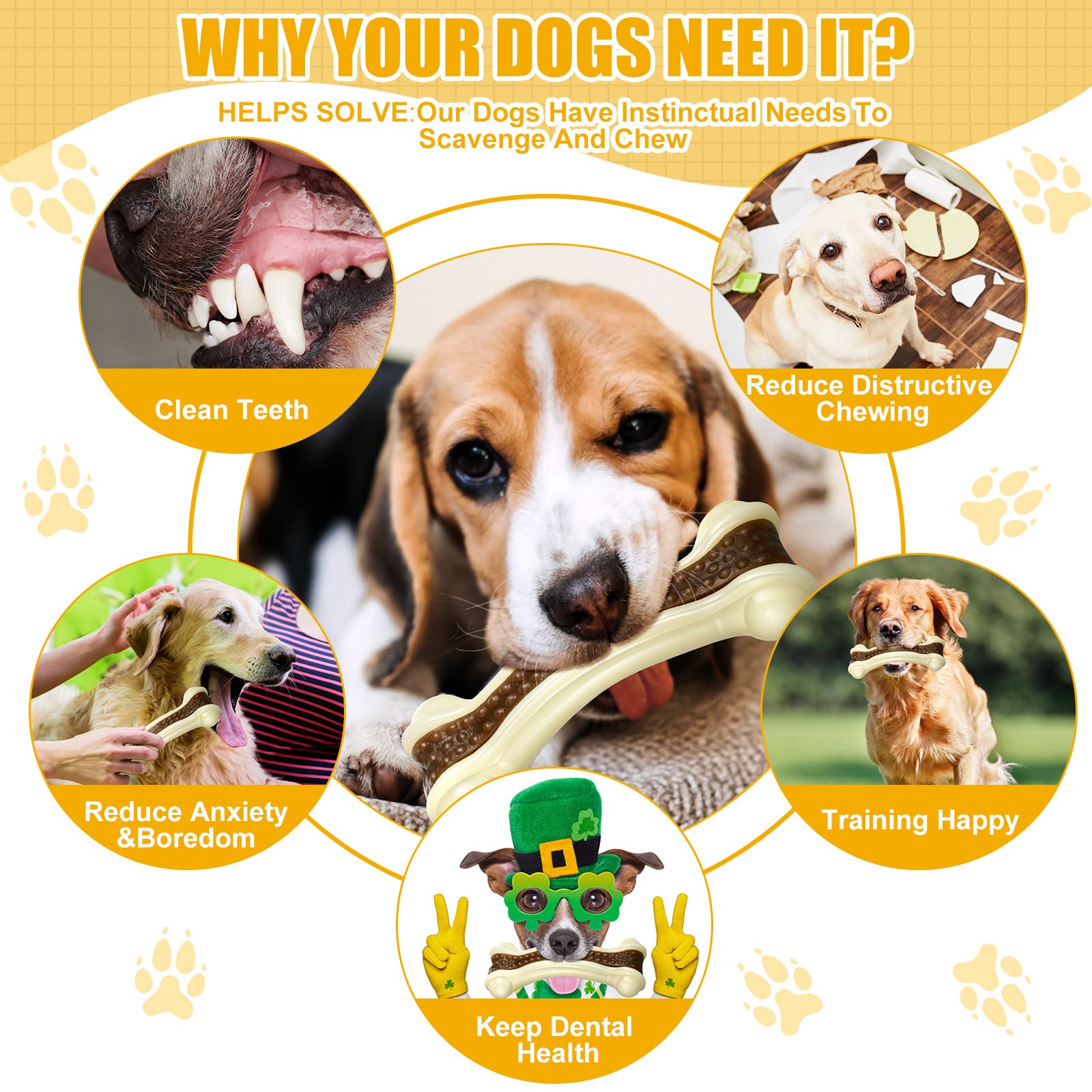 Sosation Dog Toys For Aggressive Chewers Indestructible Nylon Dog Bones Beef Flavor Teething Chew Toys Bones For Large Puppies