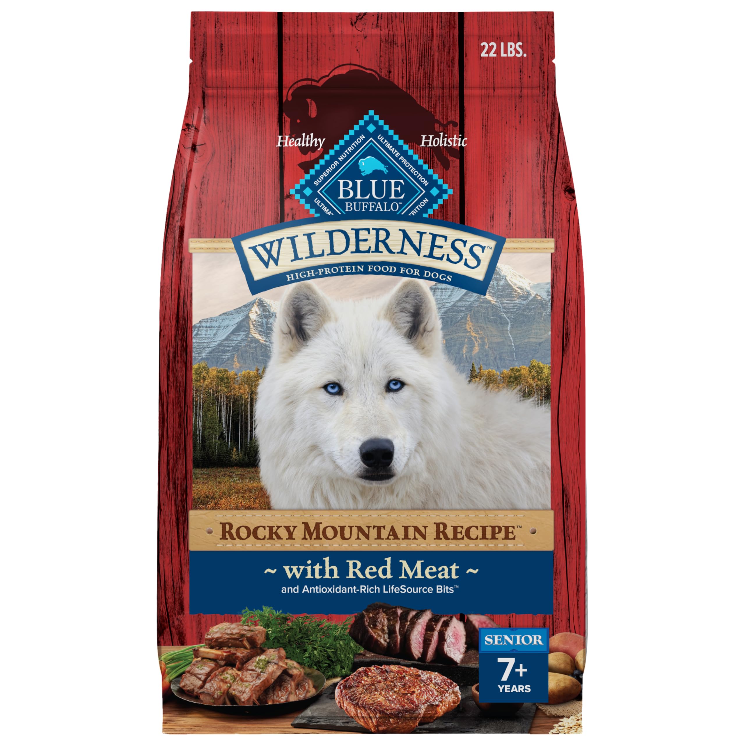 Blue Buffalo Wilderness Rocky Mountain Recipe High-Protein Senior Dry Dog Food, Made in The USA with Natural Ingredients Plus Wh