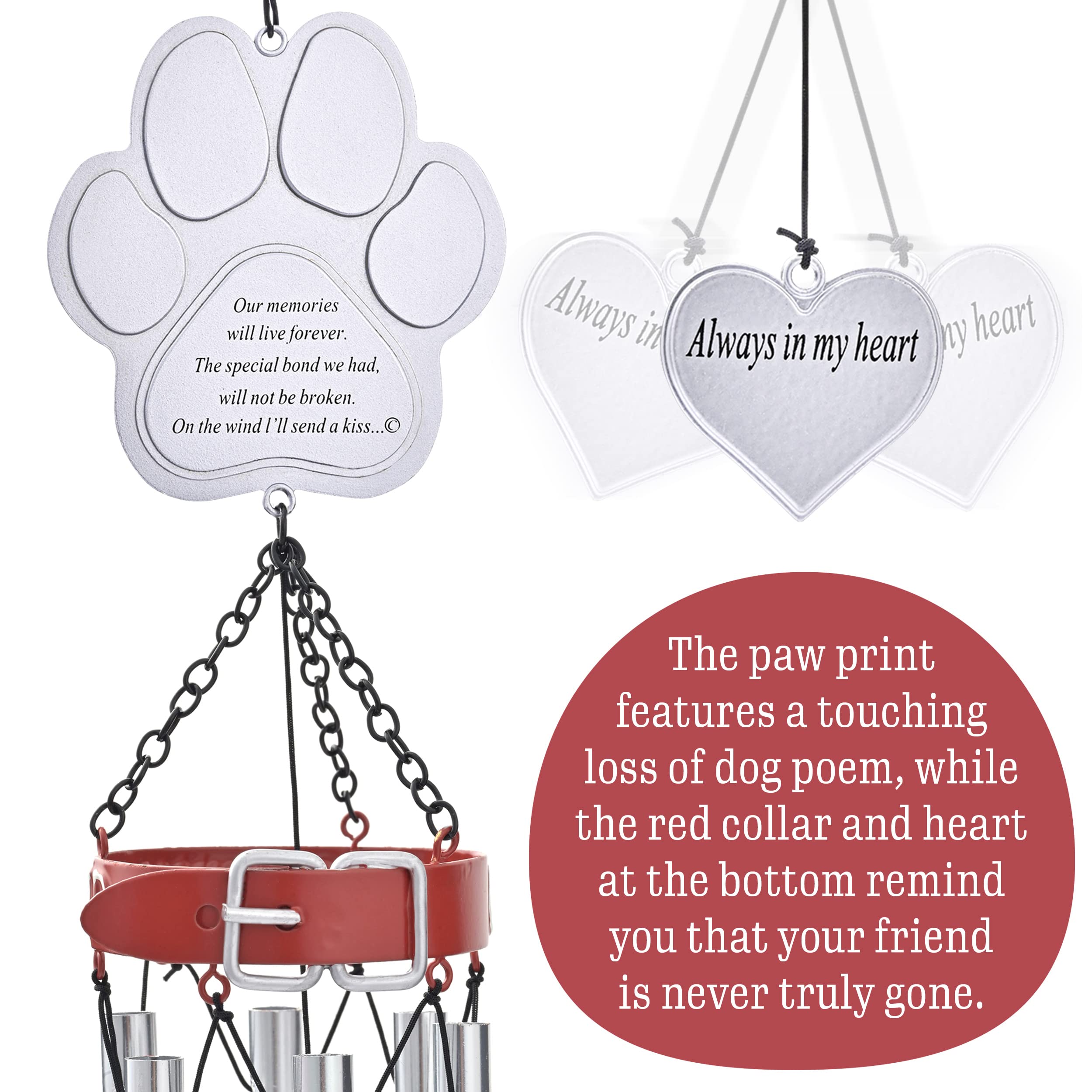 Klaxavel Pet Memorial Gifts, 19' Red Collar Wind Chimes, Dog Memorial Gifts, Pet Loss Gifts, Loss Of Pet Sympathy Gift, Pet Remembrance Gift
