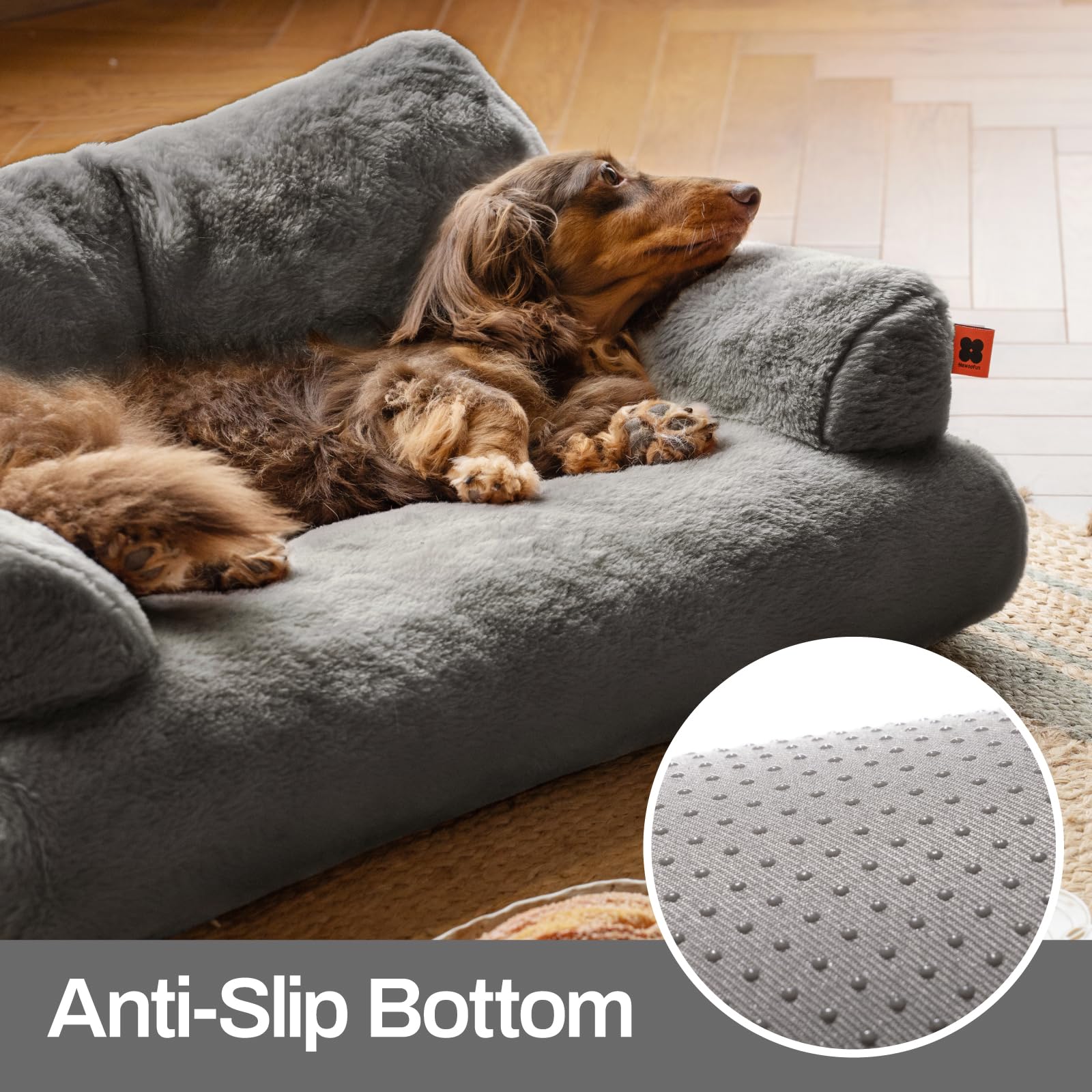 Mewoofun Dog Couch, Supportive Small Dog Bed For Puppy And Cats With Removable Washable Cover, Fluffy Cat Couch With Non-Slip Bo