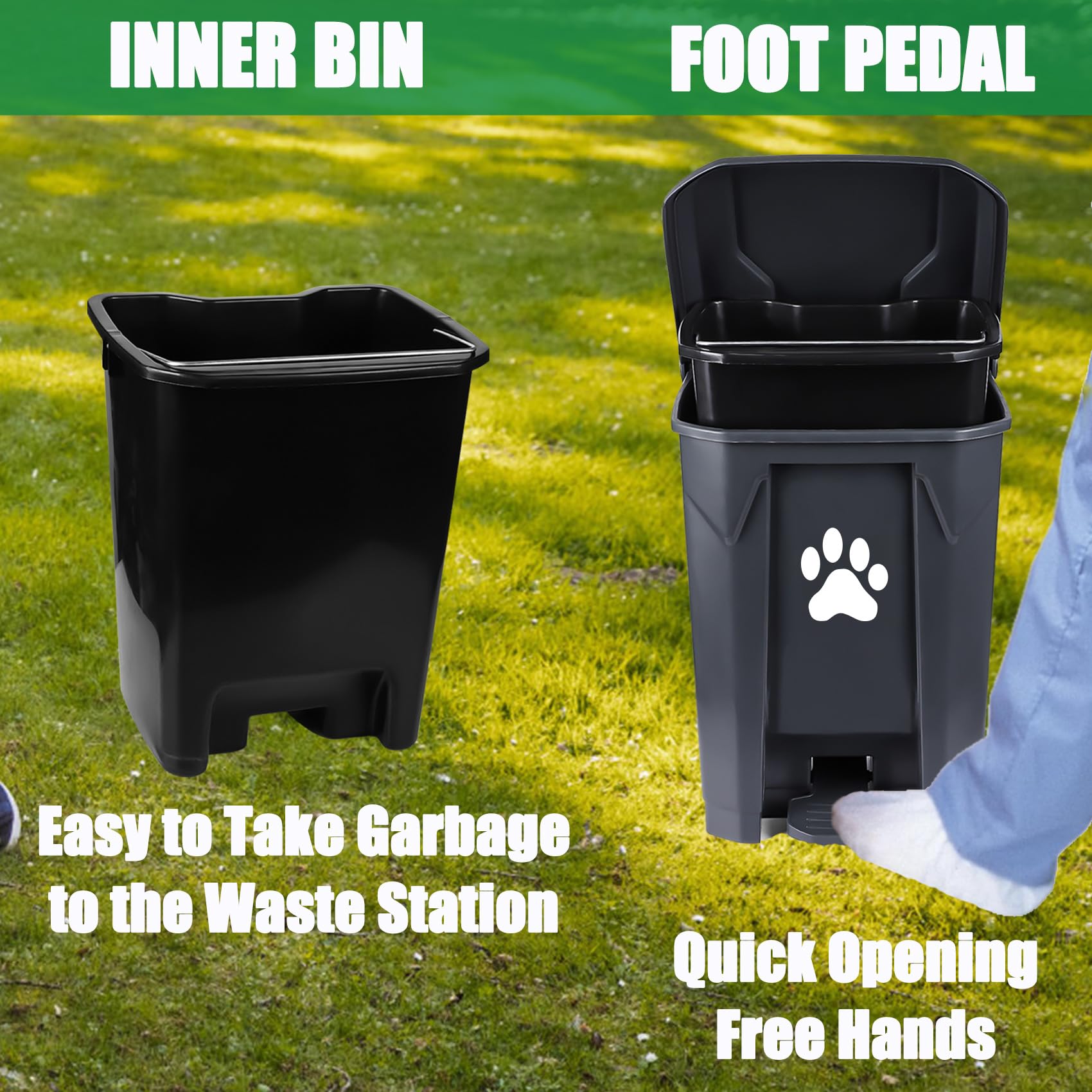 Mayayaday Dog Poop Trash Can For Outdoors, Dog Waste Trash Can For Yard Garden Home With Lid Removable Inner Bin, 100Pcs Green W