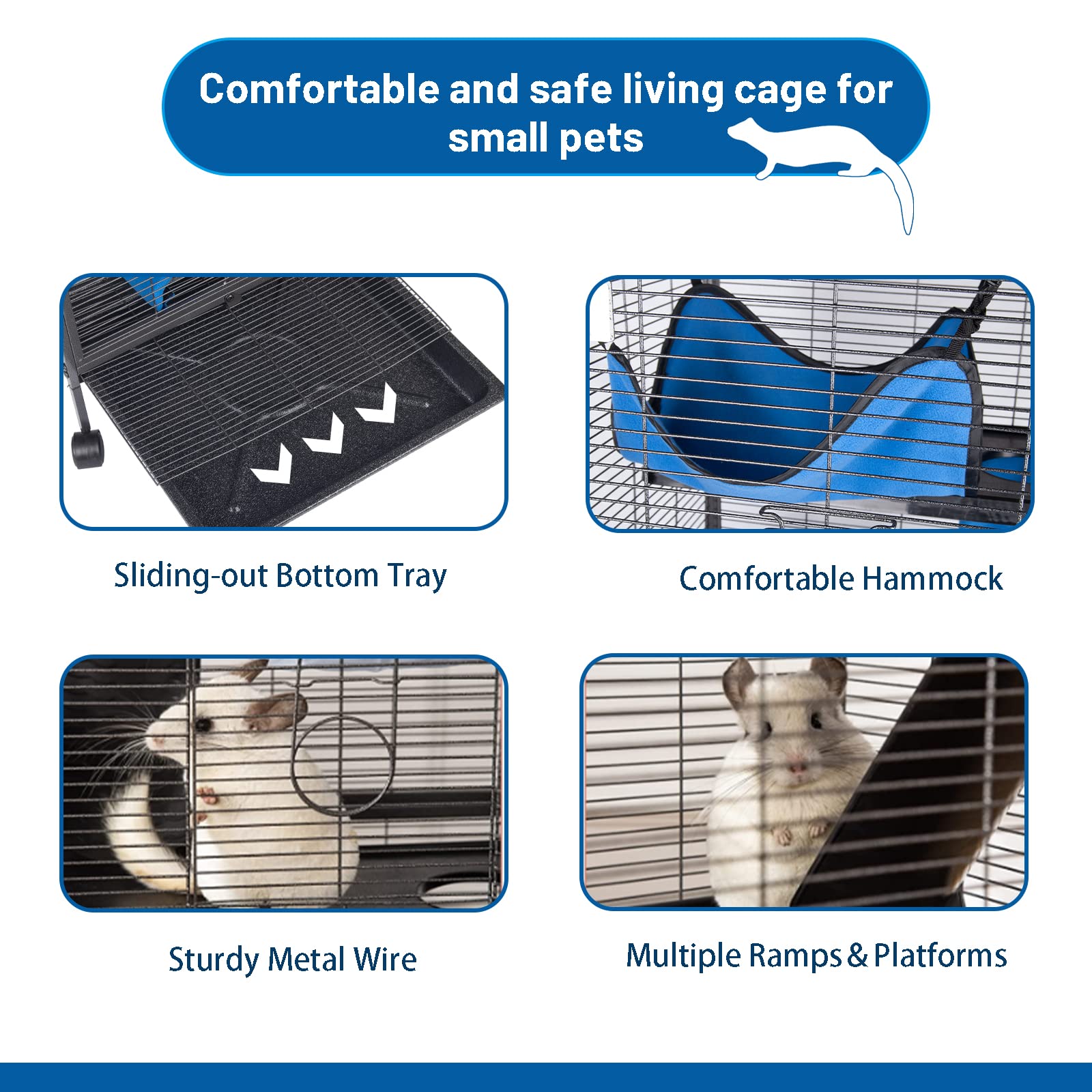 4 Tier Steel Deluxe Small Animal Pet Cage Kit For Guinea Pig Ferret Little Rabbit With Wheels Brakes Hammock 4 Platforms Removable Tray And Ladder With Flannel