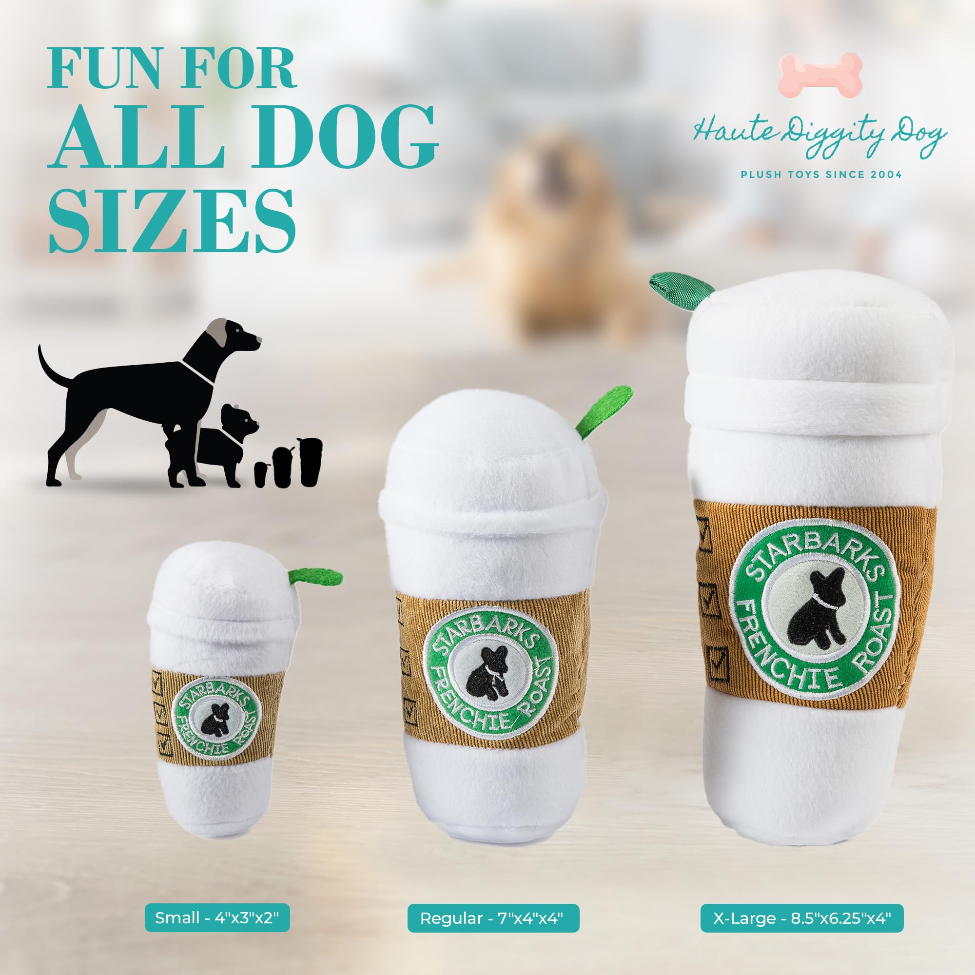 Haute Diggity Dog Starbarks Collection - Soft Plush Coffee Dog Toys With Squeaker And Fun, Colorful, Unique Parody Designs Made From Safe, Machine-Washable Materials For All Dog Breeds & Sizes