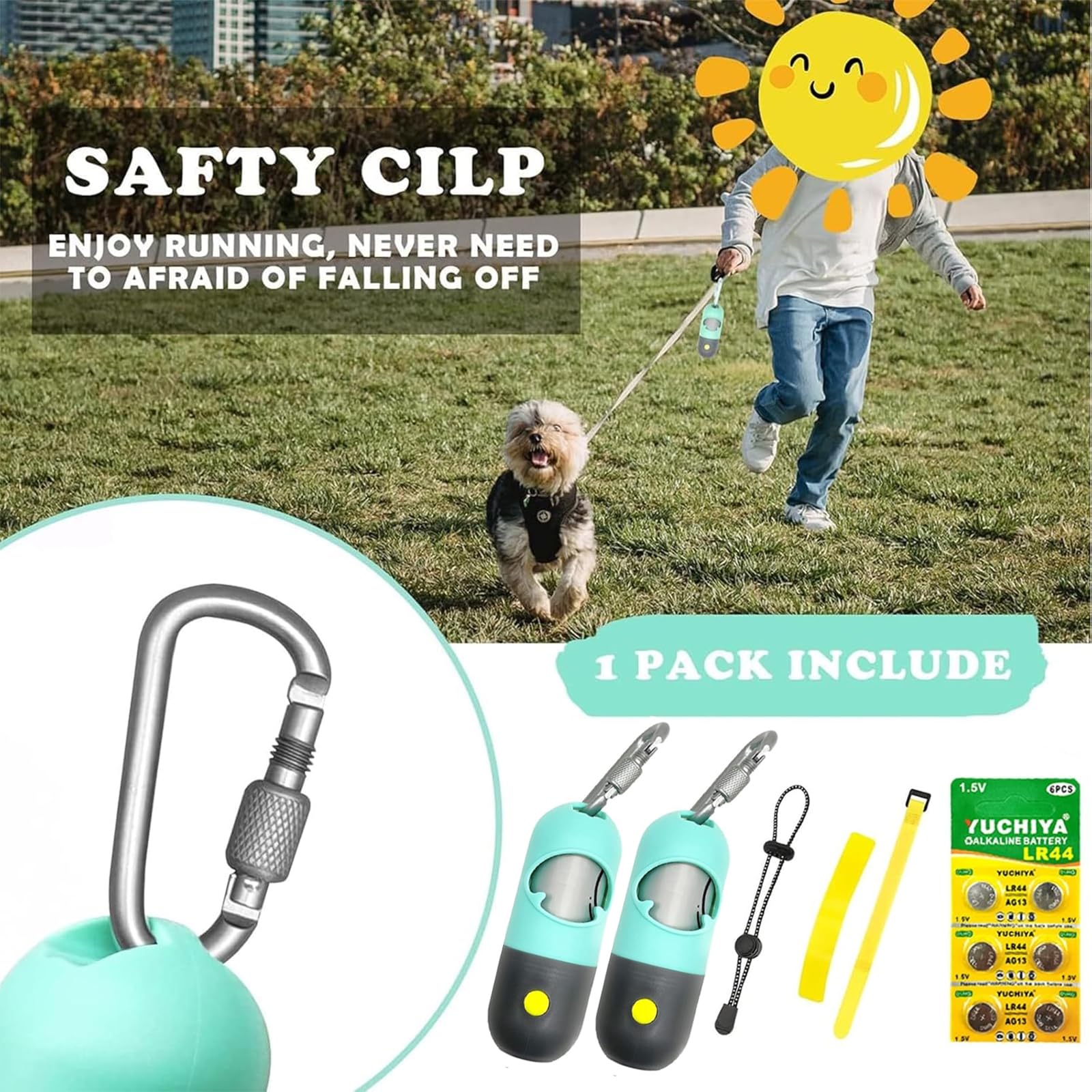 Dog Poop Bag Holder With LED Flashlight | Pet Waste Dispenser for Leash | Doggie Potty Container With Leak-proof Trash Bags and