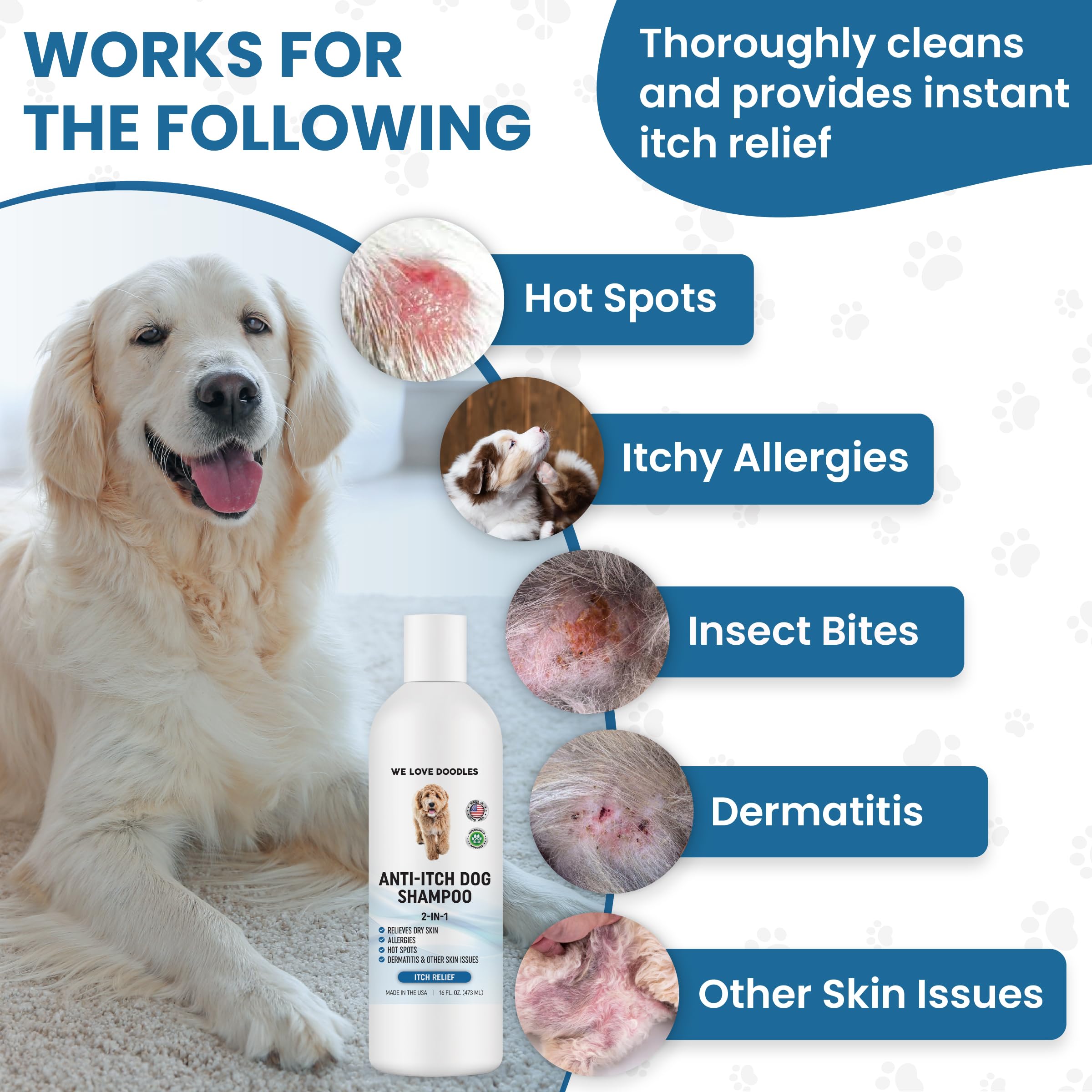 We Love Doodles Premium Anti Itch Dog Shampoo for Sensitive Skin, 16 OZ, Natural Ingredients, Allergy Relief, Made in USA