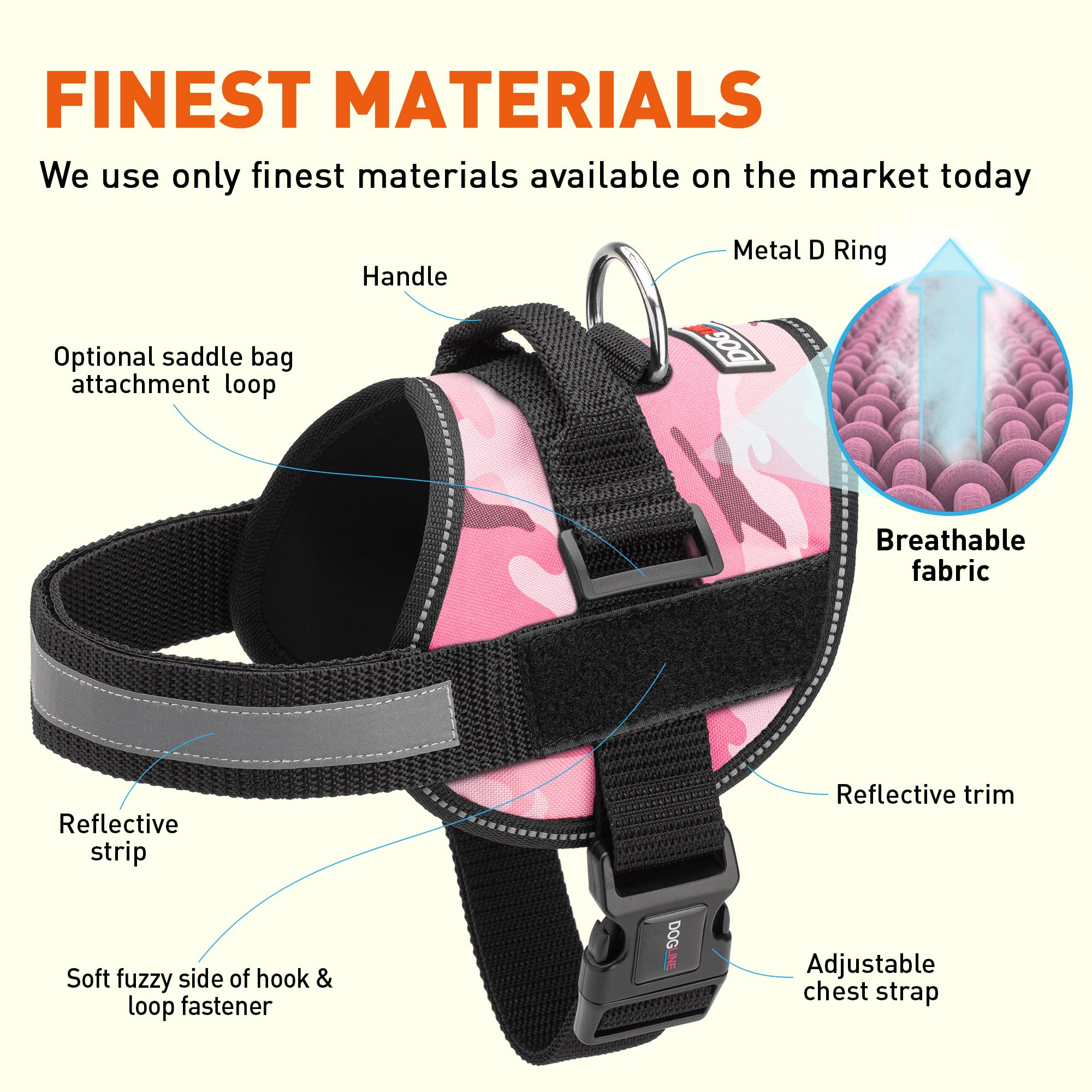 Dogline Dog Harness, Reflective No-Pull Adjustable Vest with Handle, Breathable No-Choke Harness for Small, Medium or Large Dogs