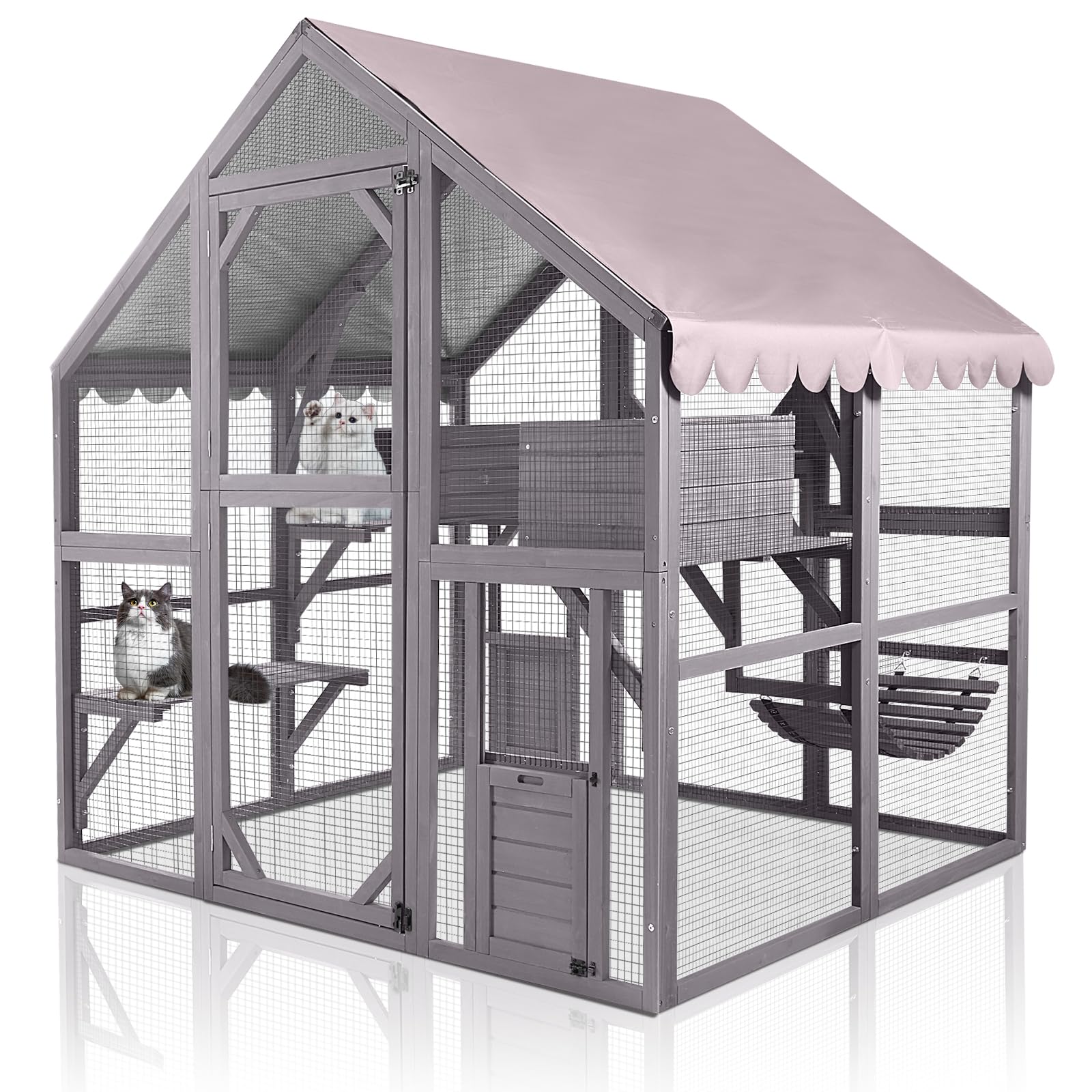 Gutinneen Catio Outdoor Cat Enclosures Wooden Cat House With Rest Houses, Platforms, Bridge, And Waterproof Uv Cover - 55'' D