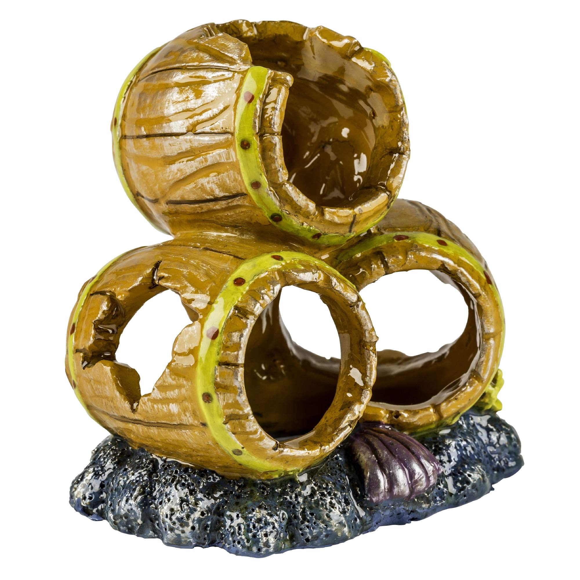 GloFish Barrels Ornament for Aquarium, Large,Blue/Brown