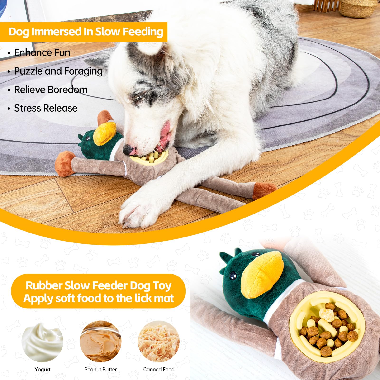 Stankeloko Squeaky Dog Toys, Interactive Plush Duck Chew Toy For Pets - Safe & Durable,Slow Feeder Dog Bowl,Ideal For Puppies &