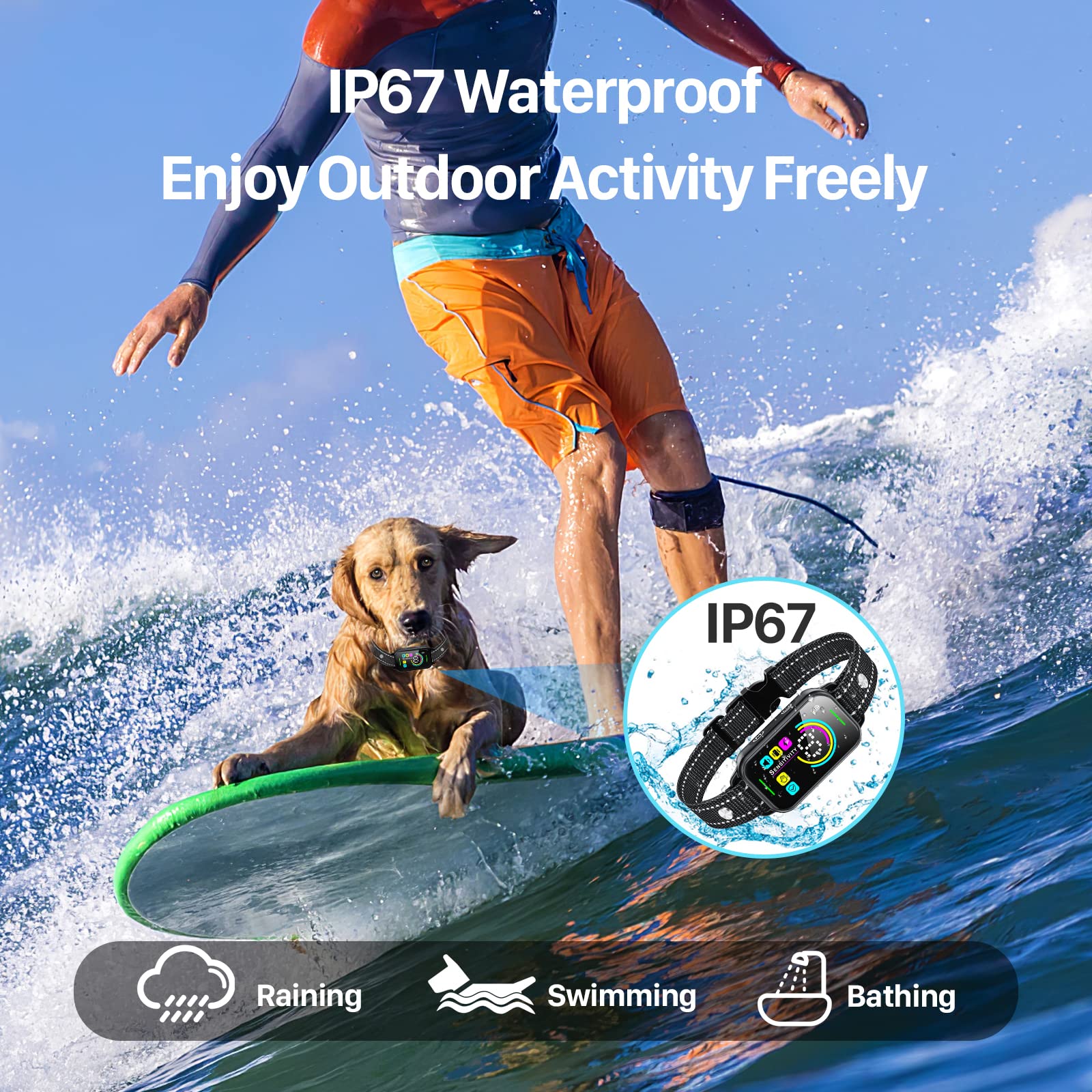 DINJOO Dog Bark Collar - Rechargeable Smart Anti-Barking Training Collar for Large, Medium & Small Dogs with 8 Sensitivity Levels - Black