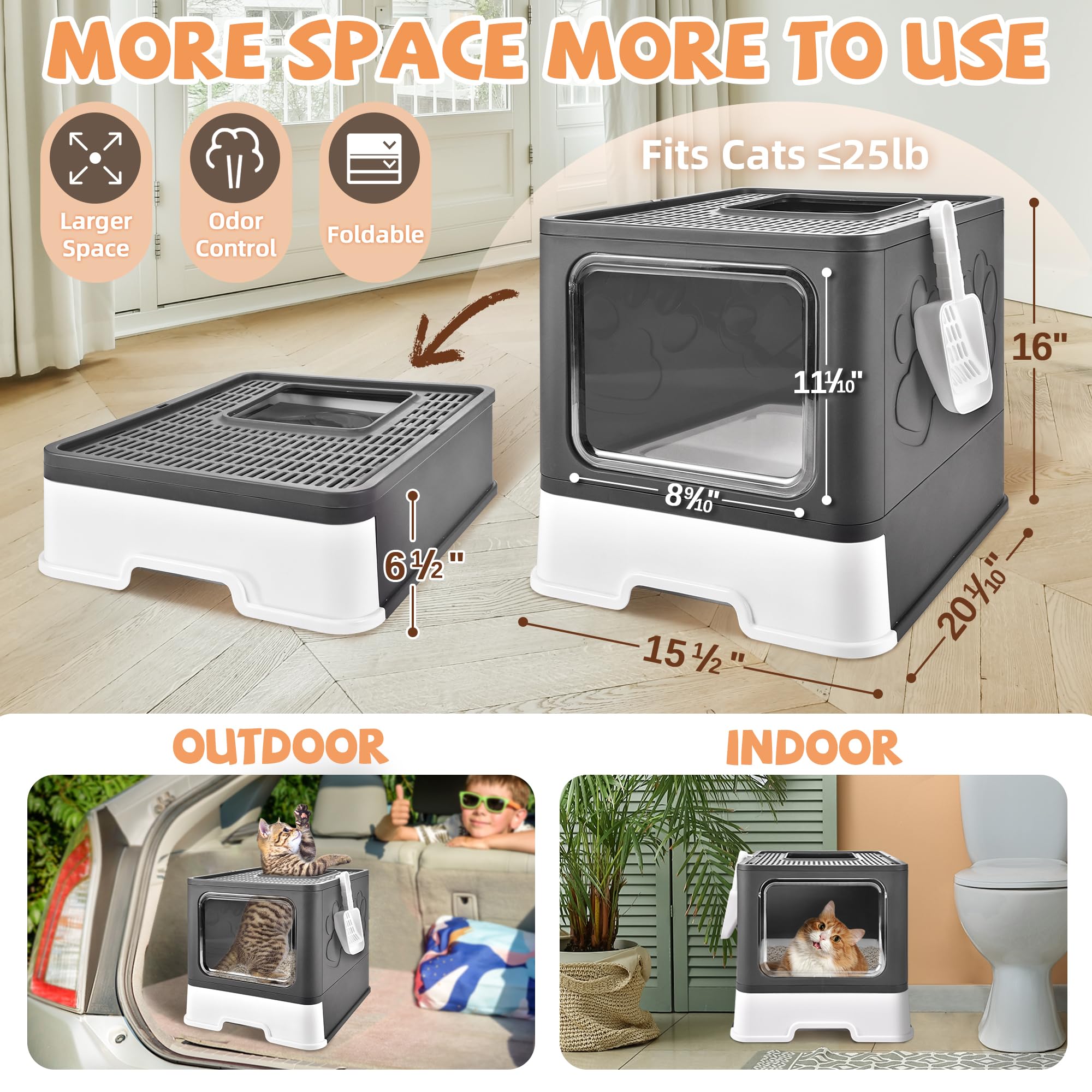 Homagico Cat Litter Box With Litter Mat, Foldable Extra Large Free In And Out/One-Way With Lid, Drawer Type Enclosed Kitty Litte