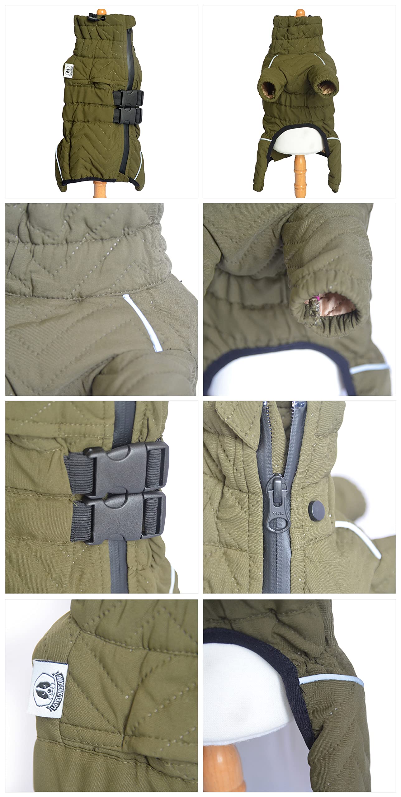 Warm Dog Coat Double Layers Dog Vest, 4 Legs Covered Windproof Waterproof Reflective, Olive 5Xl
