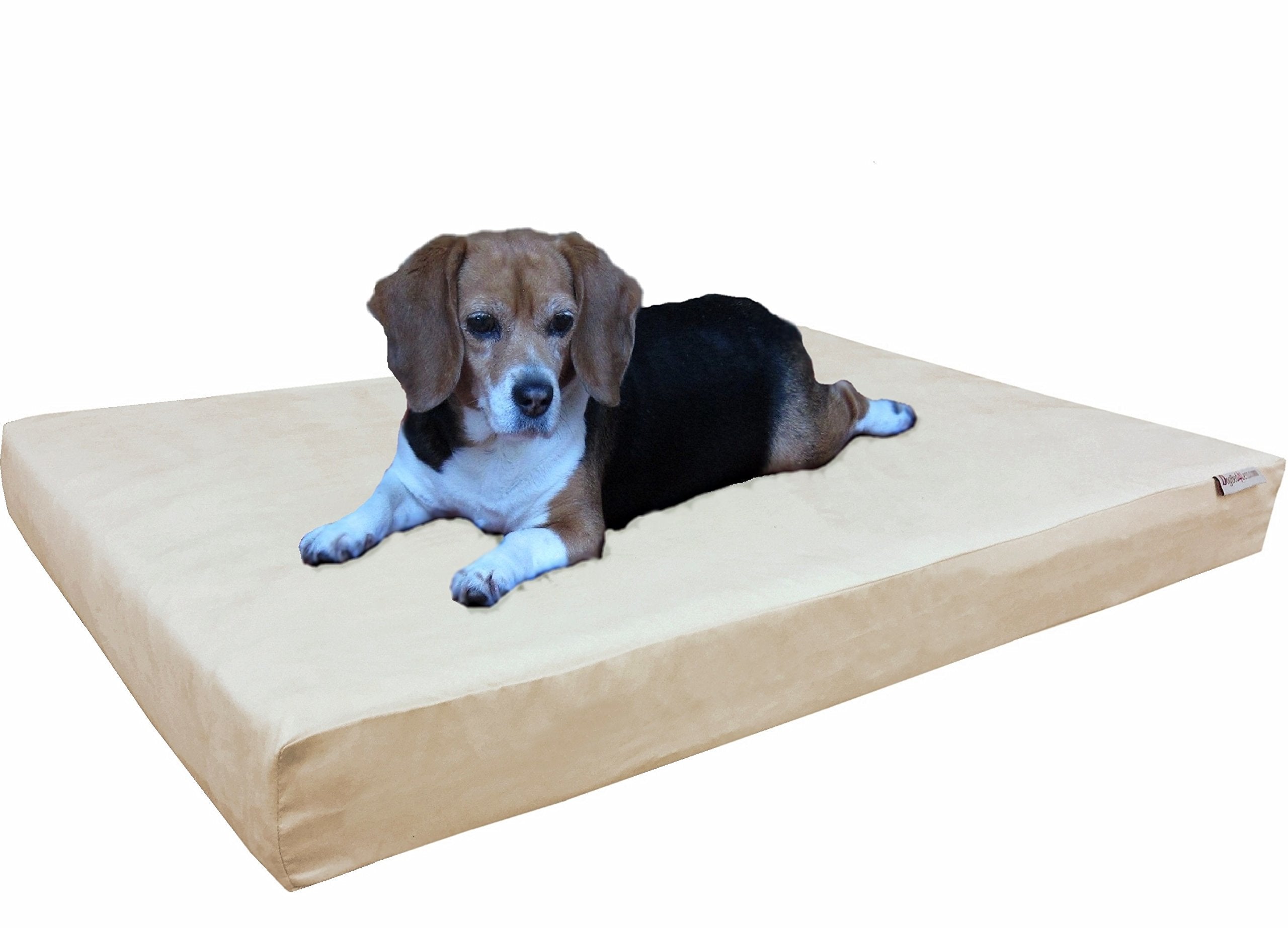 Dogbed4Less Orthopedic Medium Large Dog Bed With Memory Foam For Pet, Waterproof Liner, Washable Microsuede Khaki Cover, 37X27X4