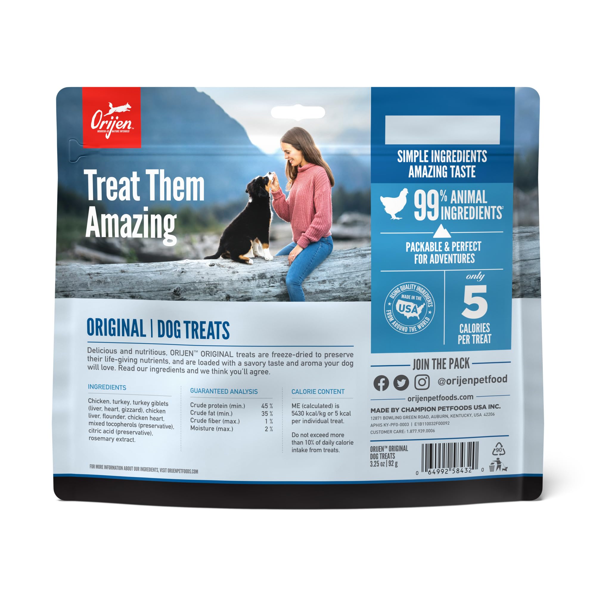 ORIJEN Freeze Dried Original Dog Treats, WholePrey Ingredients, 3.25oz