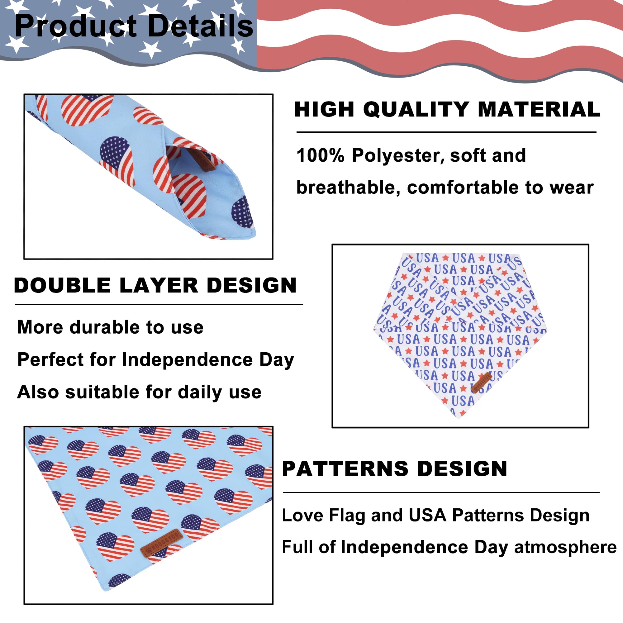 ADOGGYGO 4th of July Dog Bandanas, American Flag Pet Scarf, Multi Size Offered, White Blue Flag Bandana for Small Dogs Pets (Sma