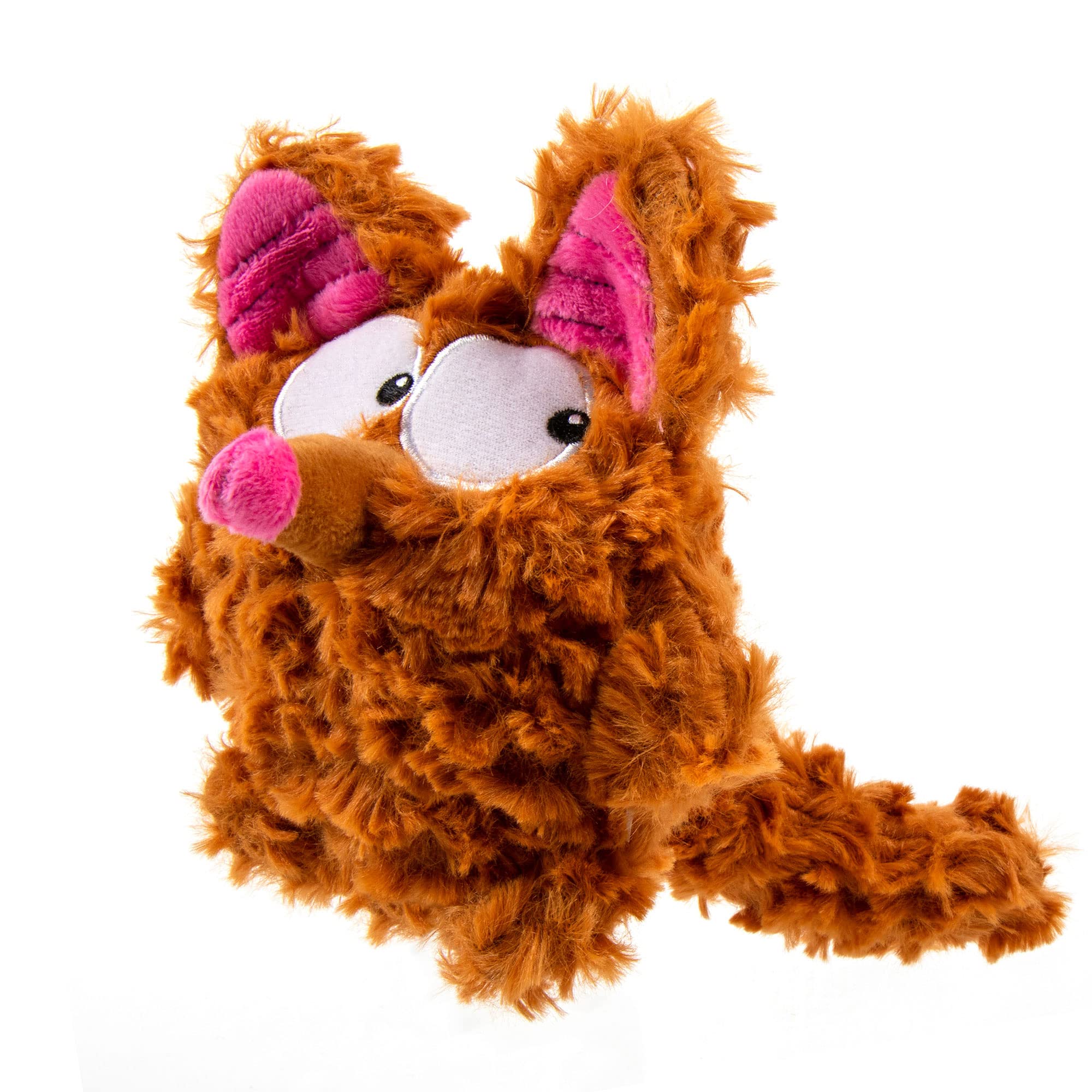 Godog Playclean Bush Squeaky Plush Dog Toy With Odor-Eliminating Essential Oils, Chew Guard Technology - Brown, Small