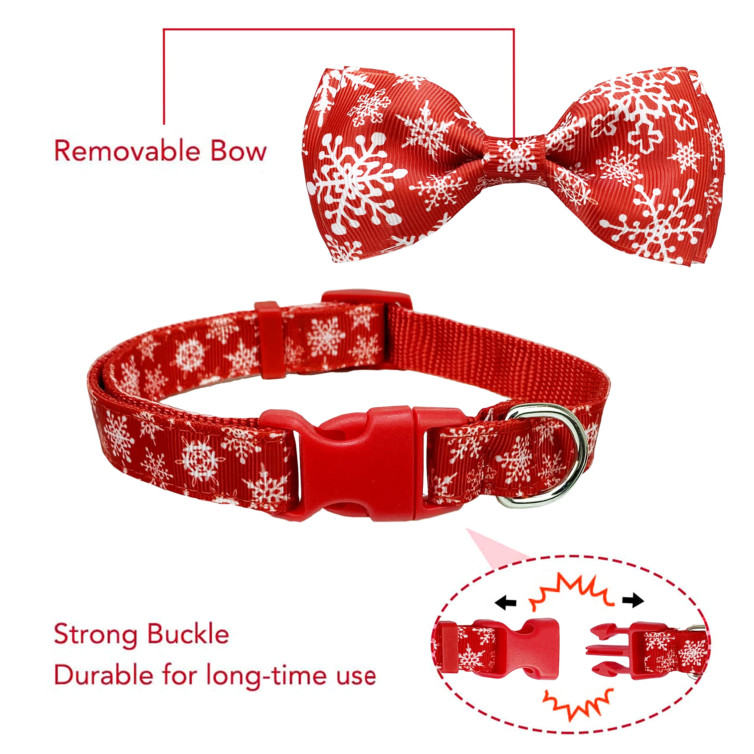 Christmas Dog Collar With Bow Tie, 2 Pack Holiday Santa Claus And Snowflake Collar For Small Medium Large Dogs Pets Puppies (Medium)