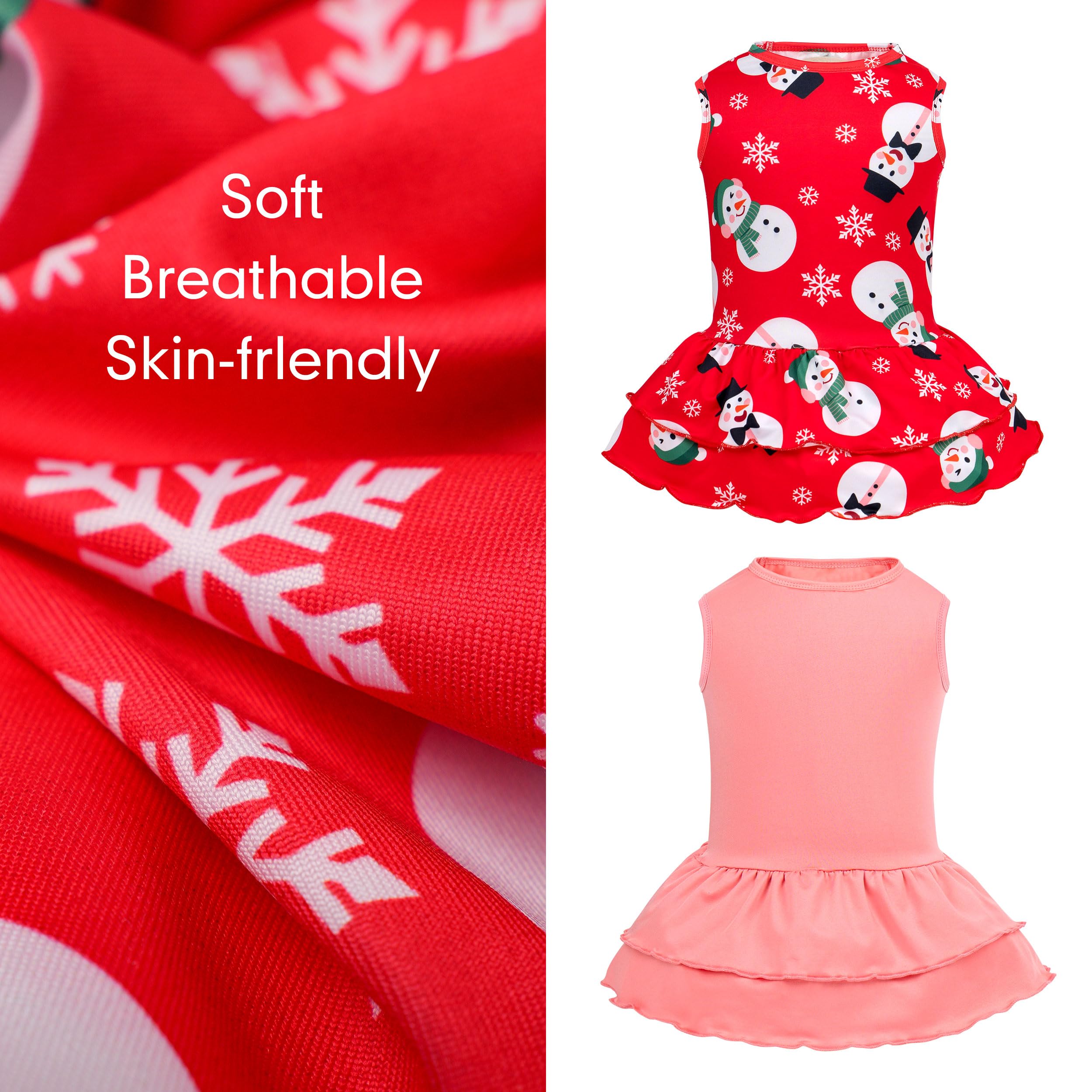 Cyeollo 2 Pack Dog Dresses - Soft, Breathable Holiday Dog Clothes - Girl Snowman Outfit, Xl